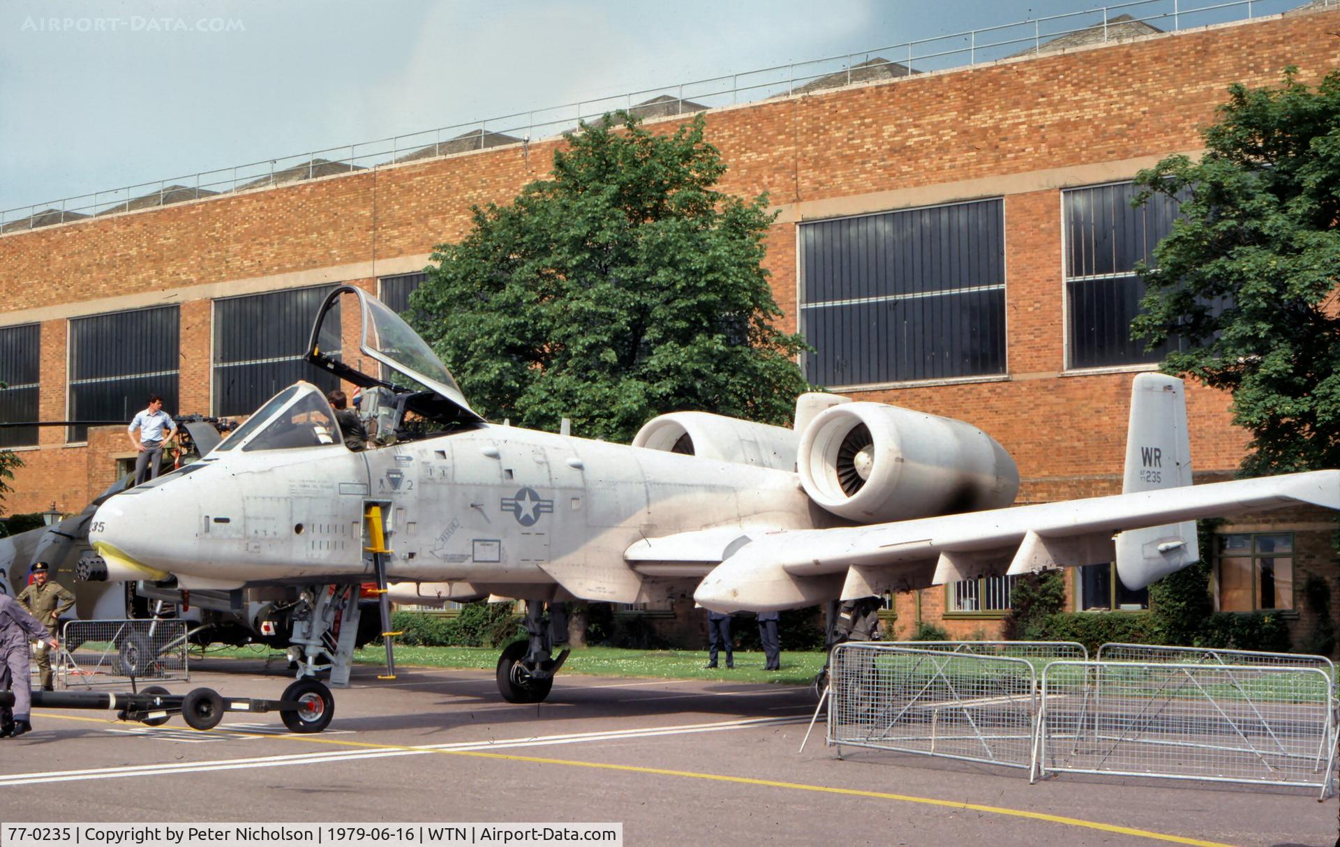 77-0235, 1977 Fairchild Republic A-10A Thunderbolt II C/N A10-0160, A-10A Thunderbolt of 81st Tactical Fighter Wing on display at the 1979 Waddington Airshow.