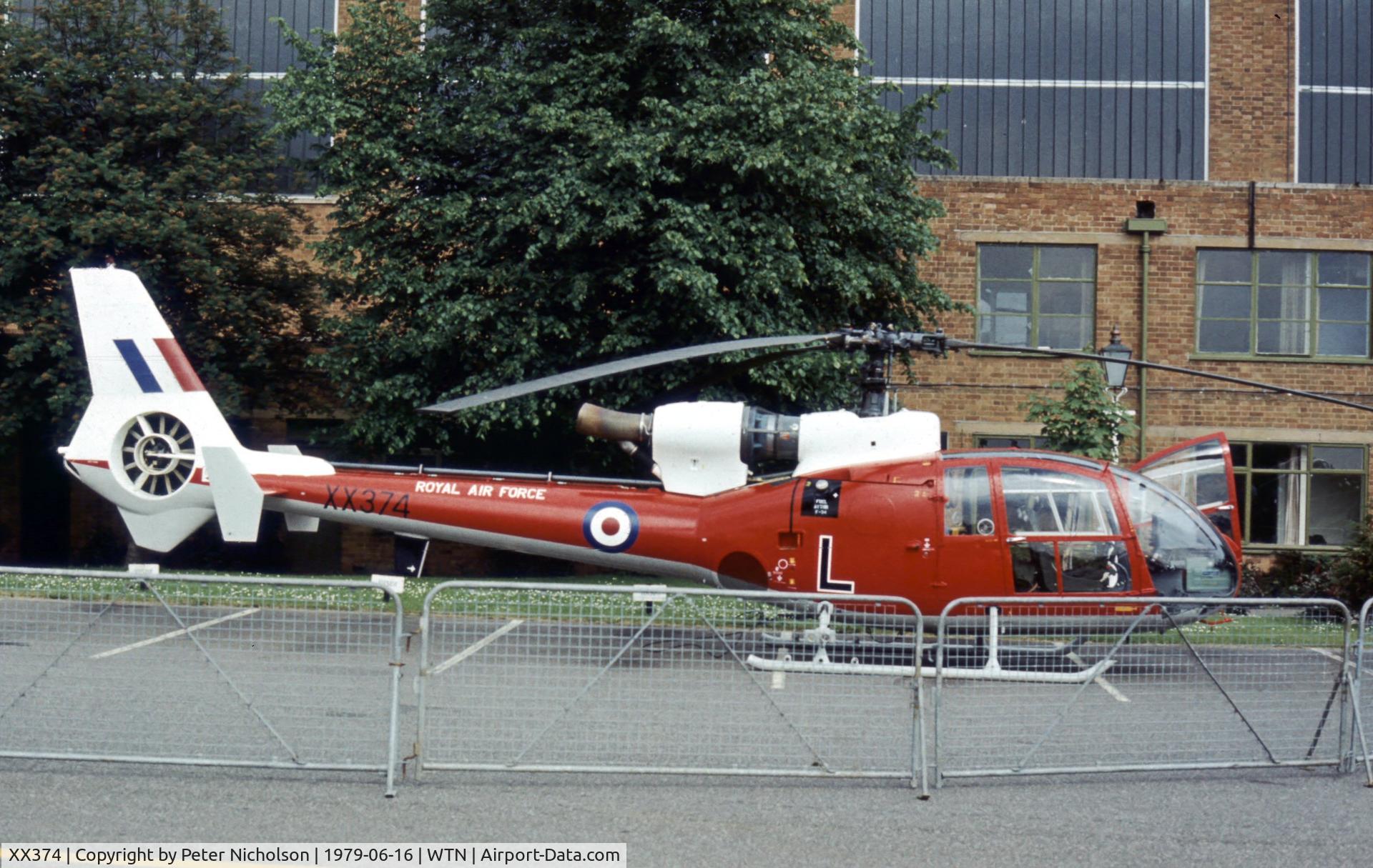 XX374, 1974 Westland SA-341D Gazelle HT3 C/N WA1244, Gazelle HT.3 of the Central Flying School on display at the 1979 Waddingotn Airshow.
