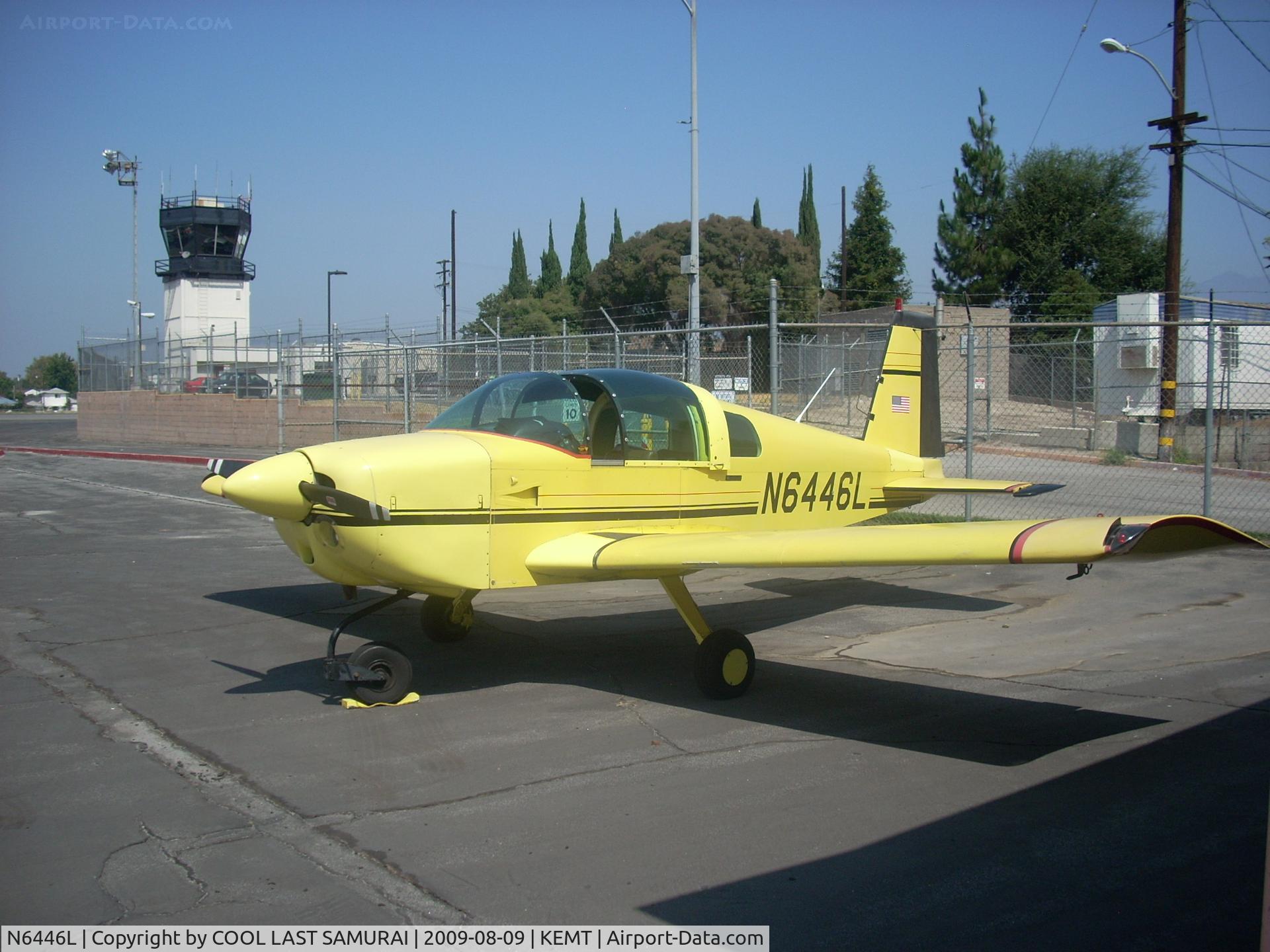 N6446L, 1972 American Aviation AA-1A Trainer C/N AA1A-0446, El Monte Airport, base of the FAA tower.