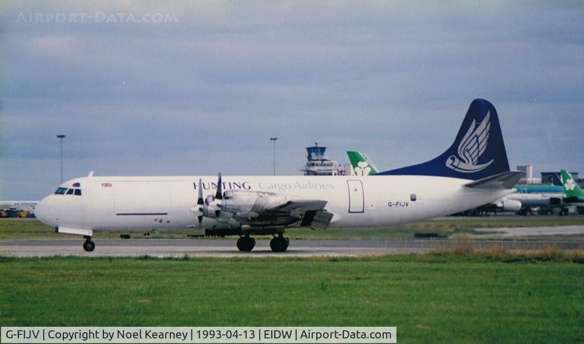 G-FIJV, 1961 Lockheed L-1883(F) Electra C/N 1129, Departing off Rwy 28 (Scanned image)