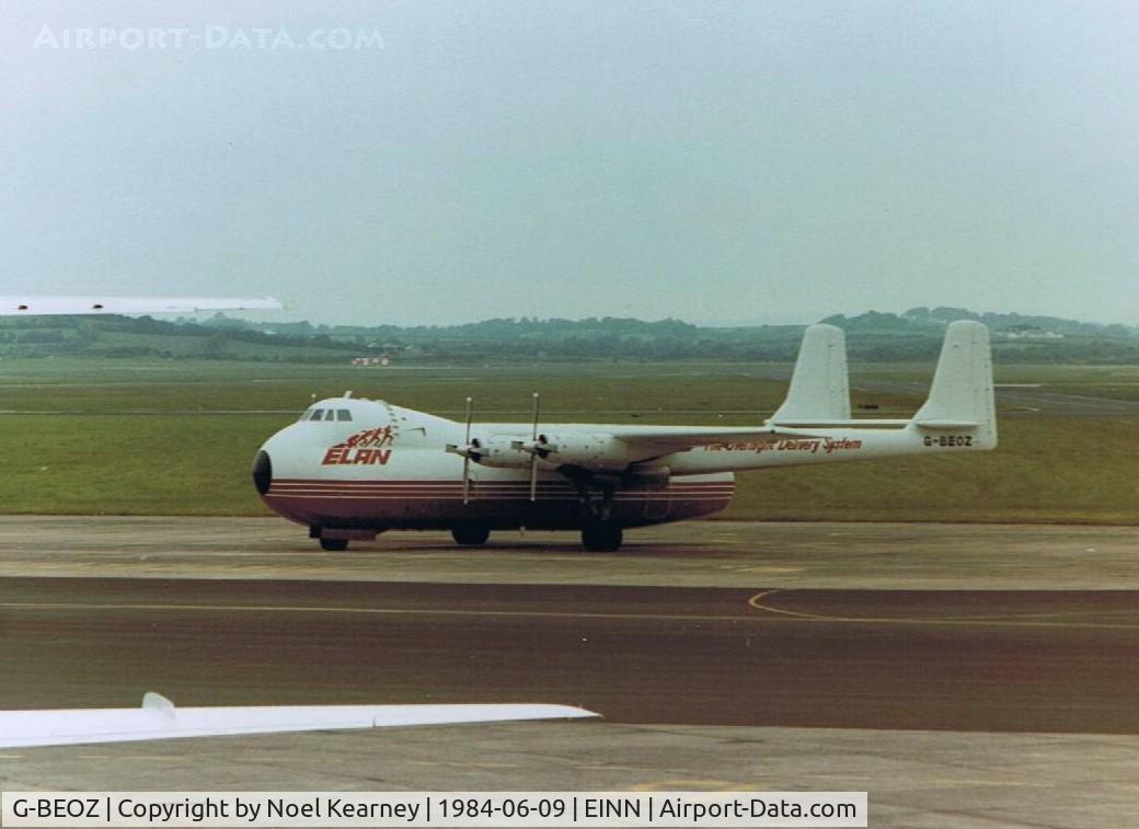 G-BEOZ, 1960 Armstrong Whitworth AW650 Argosy 101 C/N 6660, Taken from outdoor viewing balcony, now closed. (Scanned image)
