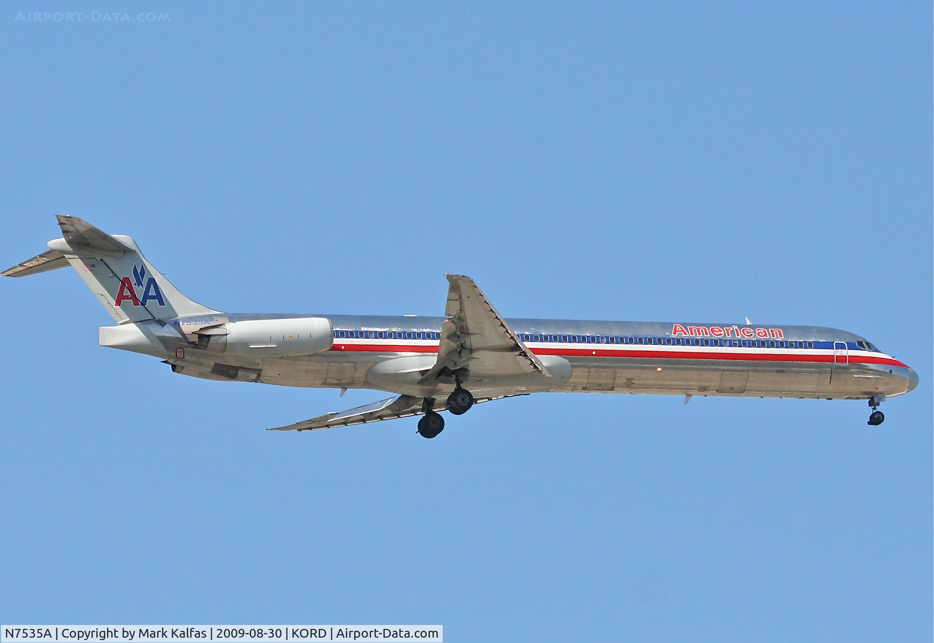 N7535A, 1990 McDonnell Douglas MD-82 (DC-9-82) C/N 49989, American Airlines MD-82, N7535A on final RWY 10 KORD