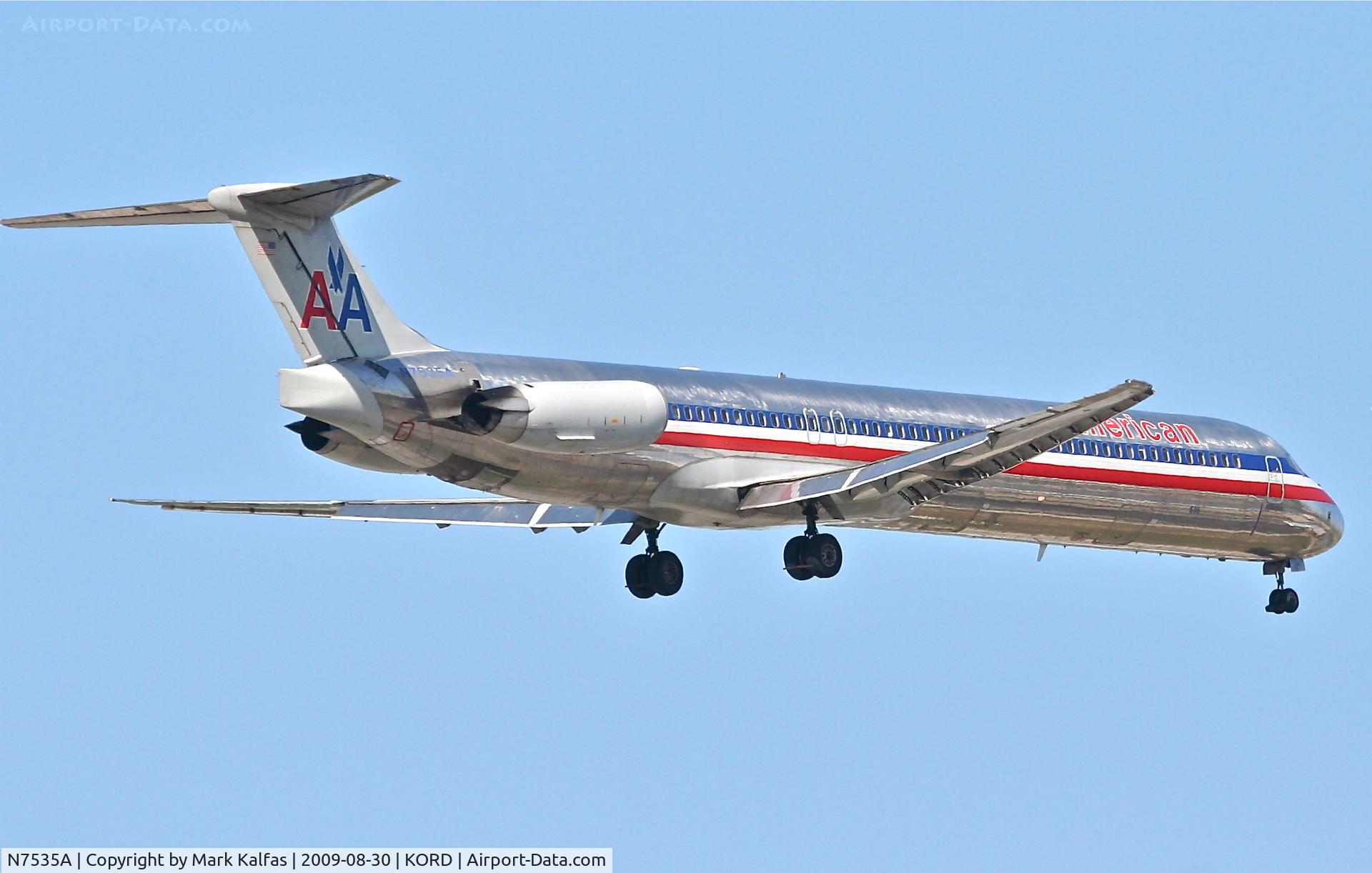 N7535A, 1990 McDonnell Douglas MD-82 (DC-9-82) C/N 49989, American Airlines MD-82, N7535A on final RWY 10 KORD