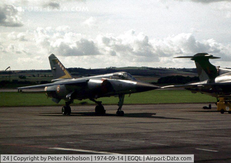 24, Dassault Mirage F.1C C/N 24, Mirage F.1C of French Air Force's ECTT 3/30 unit based at Reims on display at the 1974 RAF Leuchars Airshow. This was the first of its type to be seen in Britain.
