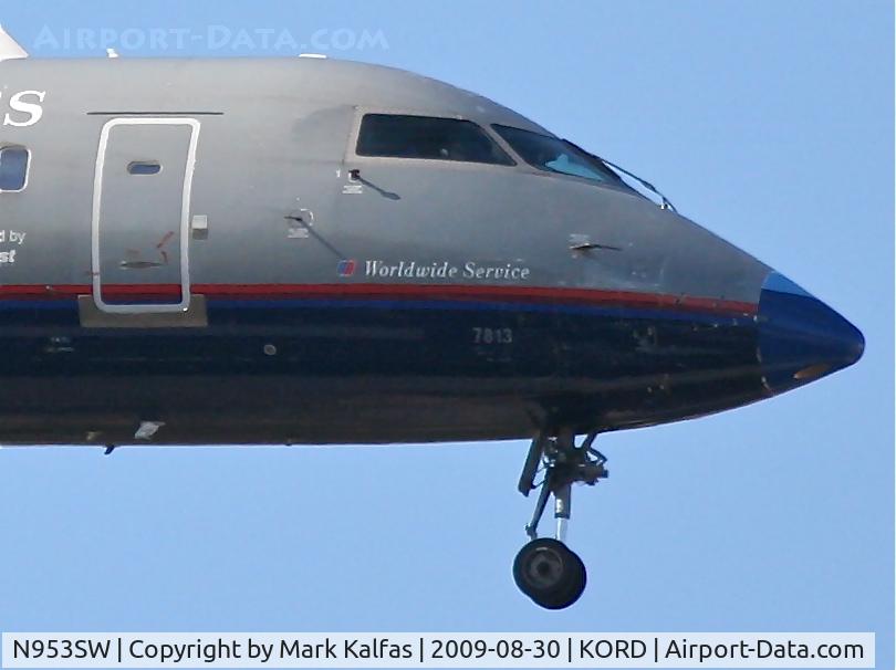 N953SW, 2003 Bombardier CRJ-200LR (CL-600-2B19) C/N 7813, Sky West/ United Express Bombardier 600-2B19, N953SW on final RWY 10 KORD