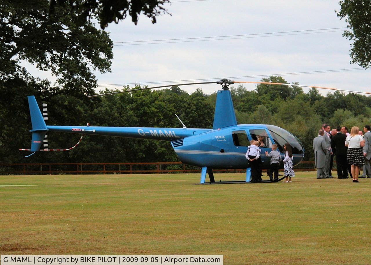 G-MAML, 2008 Robinson R44 II C/N 12153, JUST FLOWN NEWLY WED. COUPLE FROM BLACKBUSHE EGLK TO THERE WEDDING RECEPTION AT A PUB CALLED THE CROWN AND CUSHION