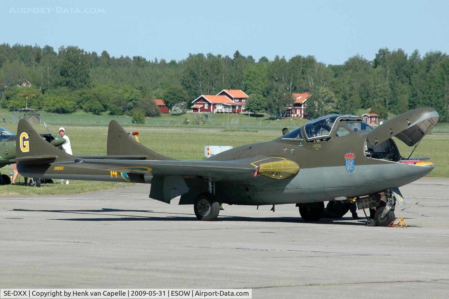 SE-DXX, 1953 De Havilland DH-115 Vampire T.55 C/N DHP 40303, Vampire T55 jet trainer at Västerås Hässlö airport, Sweden.