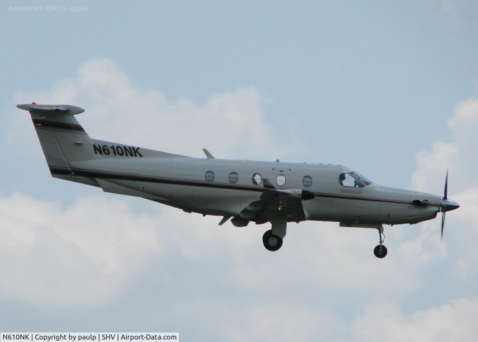N610NK, 2005 Pilatus PC-12/45 C/N 610, Landing on runway 23 at the Shreveport Regional airport.