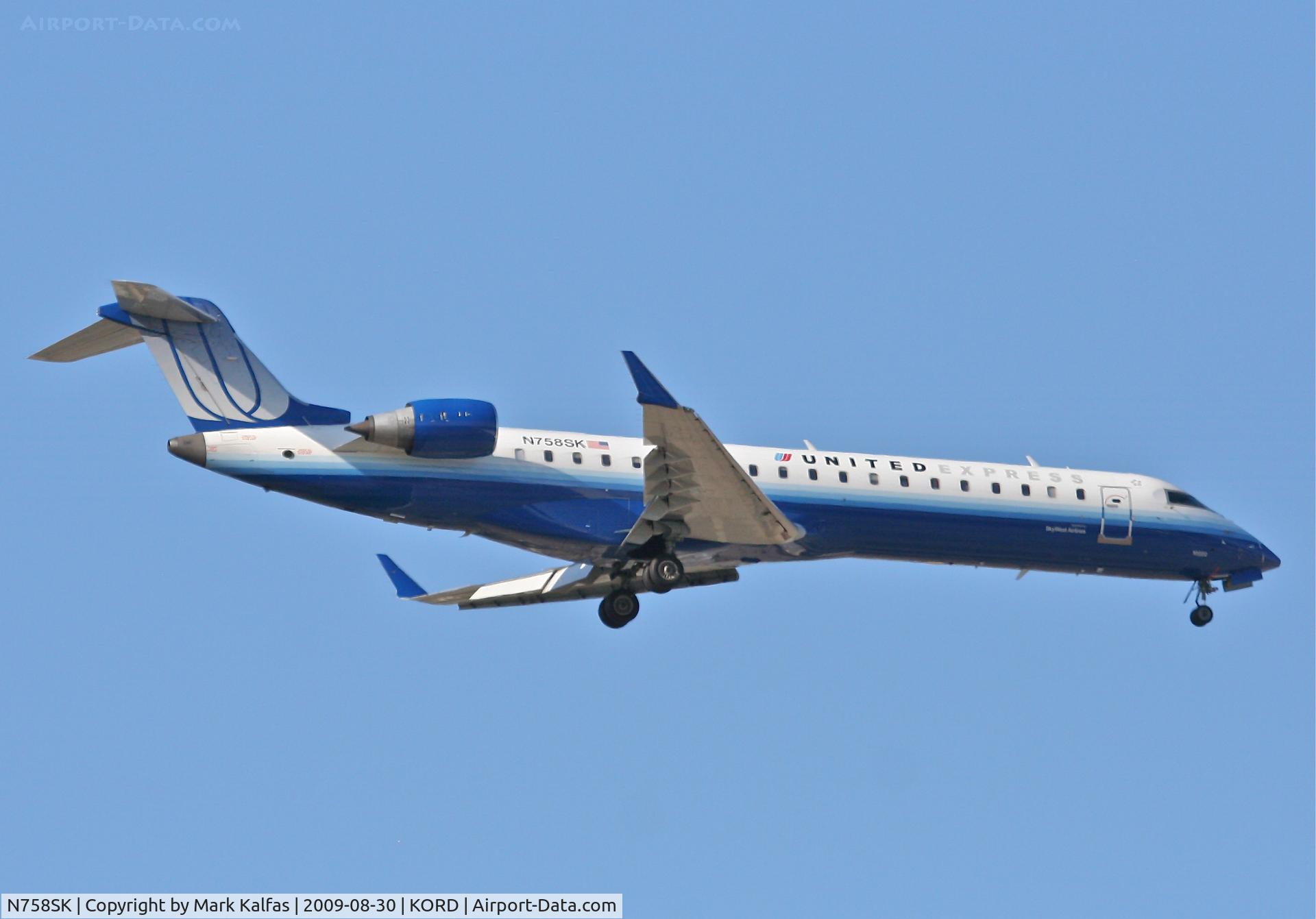 N758SK, 2005 Bombardier CRJ-701ER (CL-600-2C10) Regional Jet C/N 10222, Sky West/ United Express Bombardier CL-600-2C10, N758SK on final RWY 10 KORD