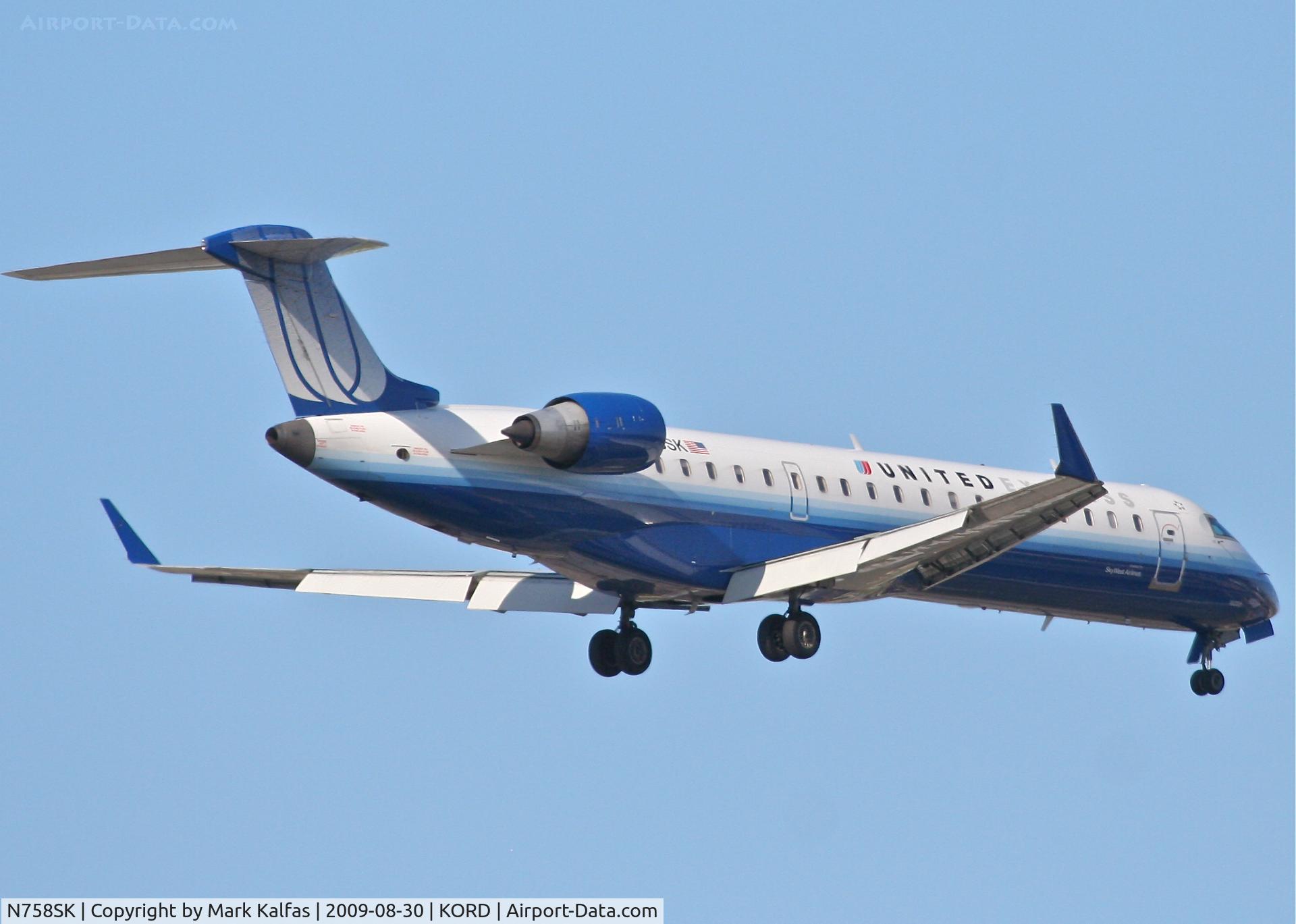 N758SK, 2005 Bombardier CRJ-701ER (CL-600-2C10) Regional Jet C/N 10222, Sky West/ United Express Bombardier CL-600-2C10, N758SK on final RWY 10 KORD