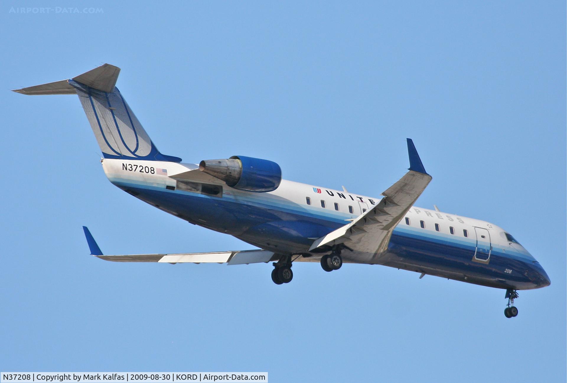 N37208, 1997 Canadair CRJ-200LR (CL-600-2B19) C/N 7208, Mesa Airlines/United Express Bombardier CRJ-200LR, N37208 on final RWY 10 KORD