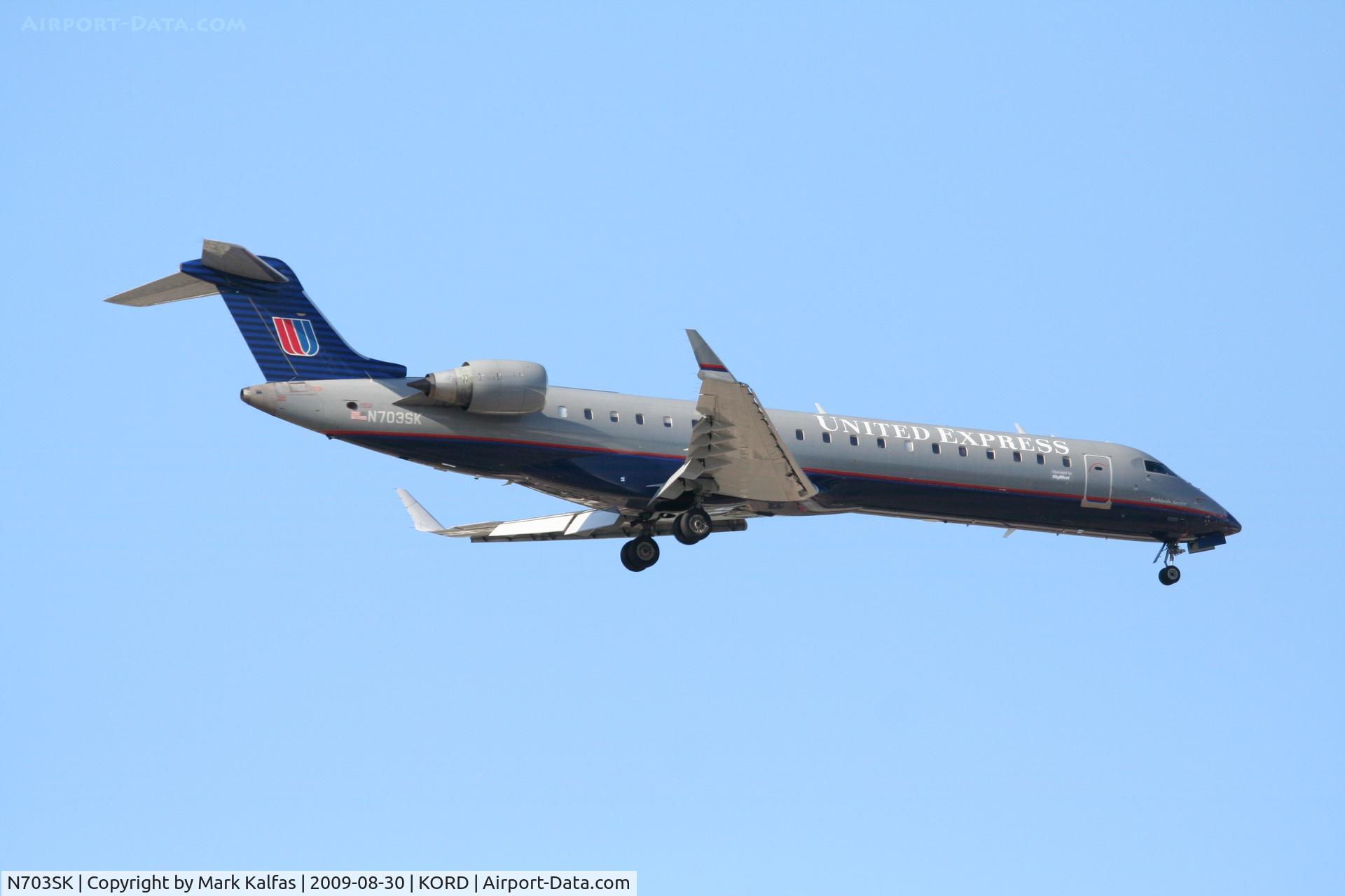 N703SK, 2004 Bombardier CRJ-701ER (CL-600-2C10) Regional Jet C/N 10139, Sky West/ United Express Bombardier CL-600-2C10, N703SK on final RWY 10 KORD