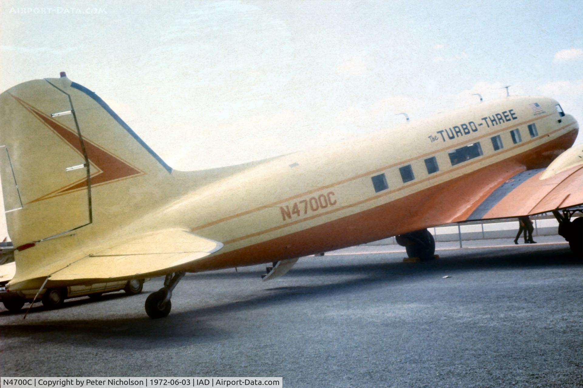 N4700C, 1942 Conroy (Douglas) Tri Turbo Three (DC-3A-S1C3G) C/N 4903, This Conroy Turbo-Three DC-3 was in the static park of the Transpo 72 Airshow.