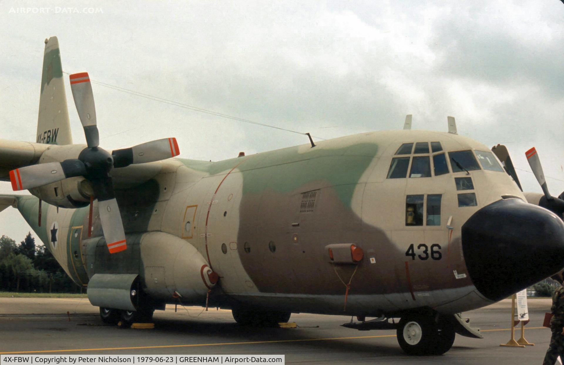 4X-FBW, 1974 Lockheed C-130H Karnaf Hercules C/N 382-4682, C-130H Hercules of 103 Squadron Israeli Air Force at the 1979 Intnl Air Tattoo at RAF Greenham Common.