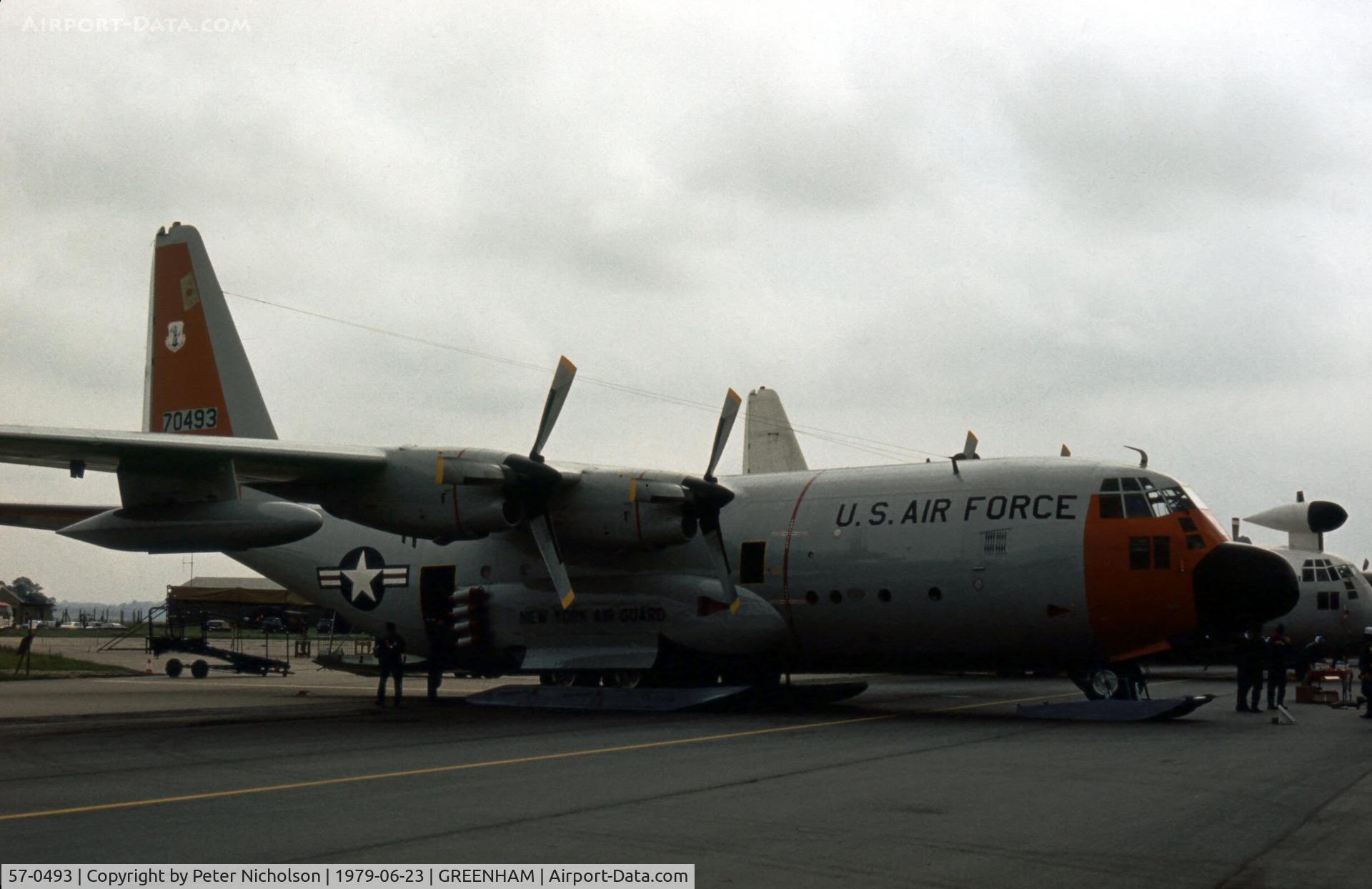 57-0493, 1957 Lockheed C-130D Hercules C/N 182-3200, C-130D Hercules of 139th Tactical Airlift Squadron New York ANG on display at the 1979 Intnl Air Tattoo at RAF Greenham Common.