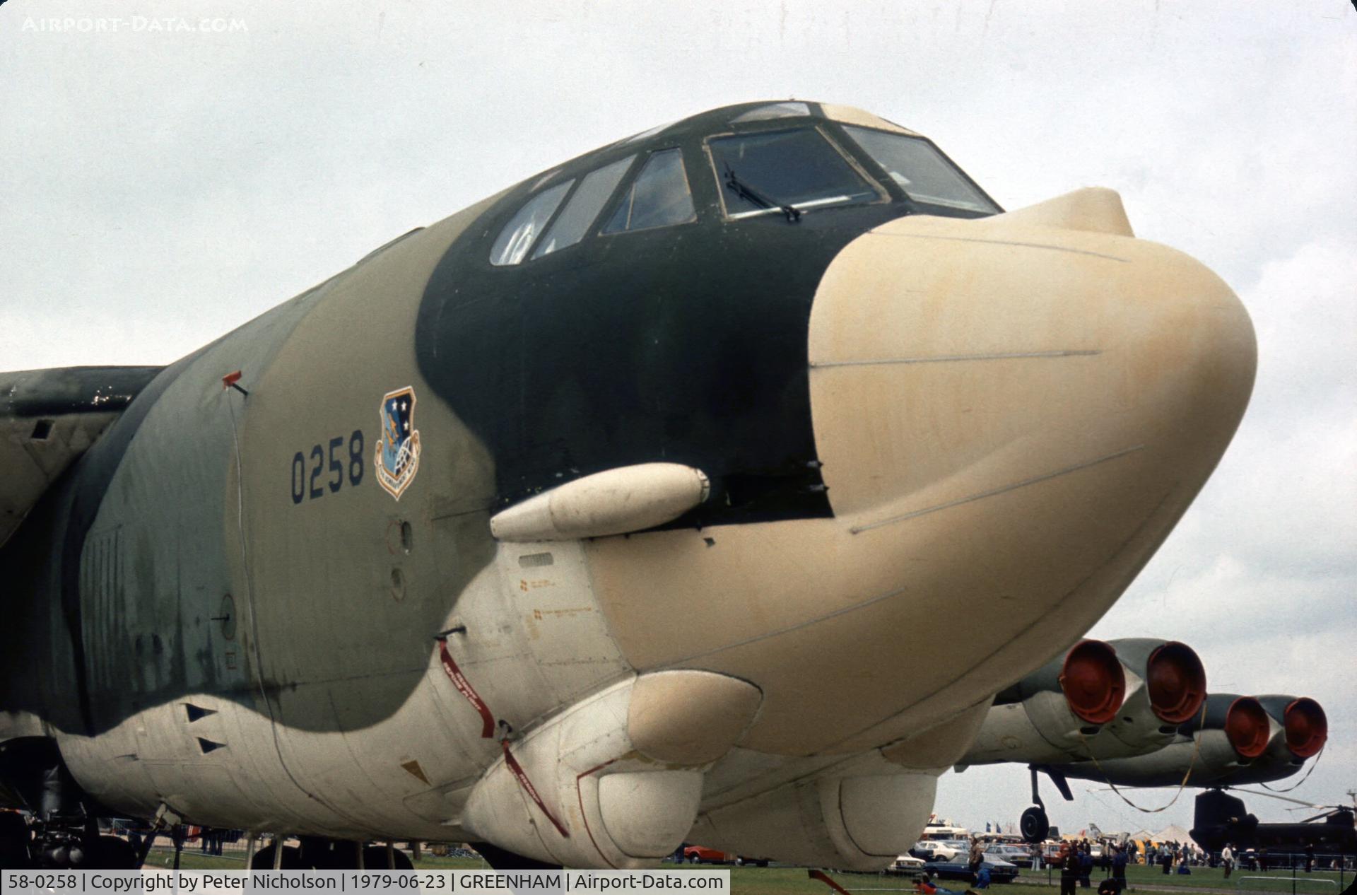 58-0258, 1958 Boeing B-52G Stratofortress C/N 464326, Another view of the B-52G Stratofortress from Griffiss AFB at the 1979 Intnl Air Tattoo at RAF Greenham Common.