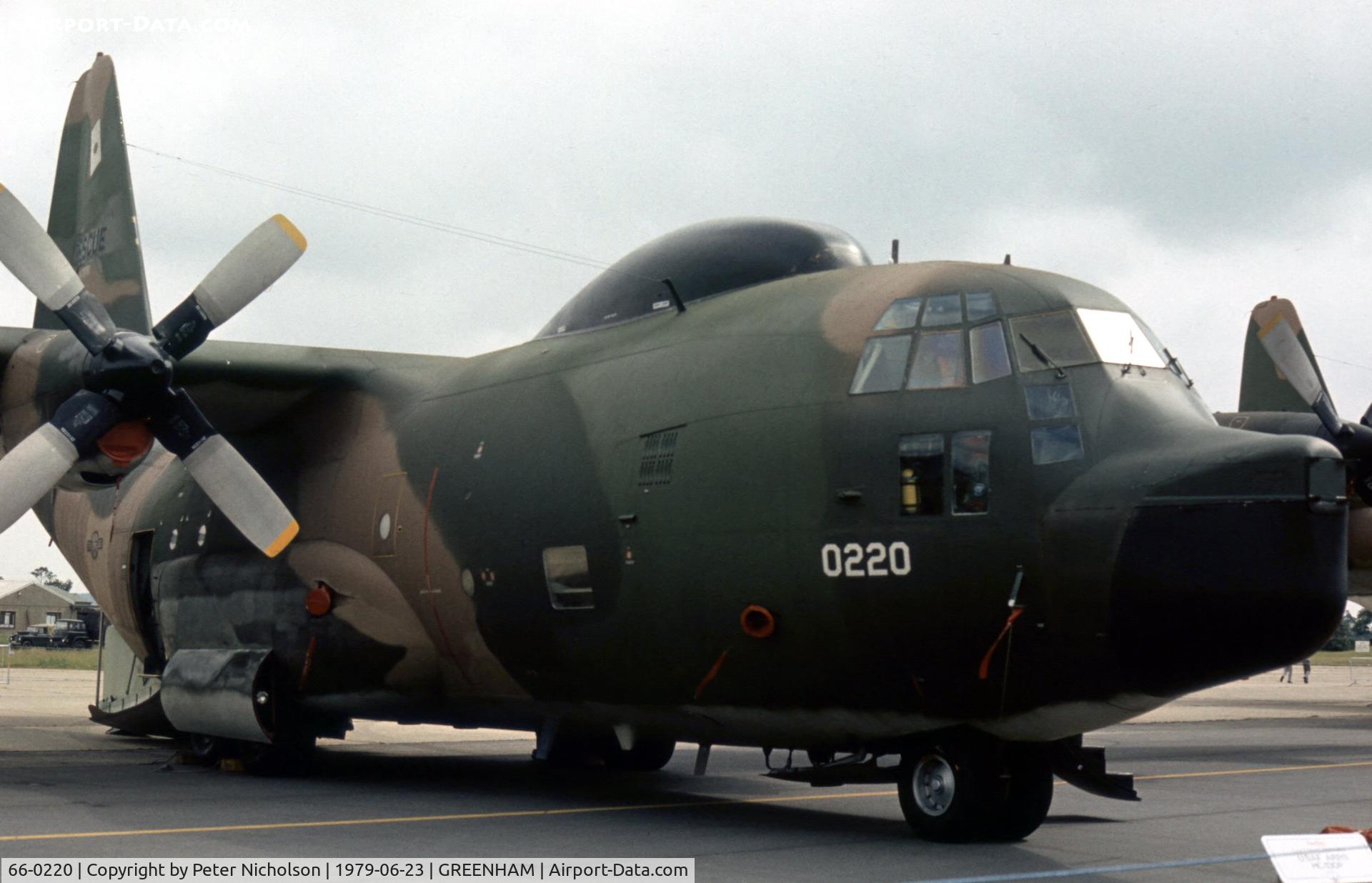 66-0220, 1966 Lockheed HC-130P Hercules C/N 382-4179, HC-130P Hercules from the 67th Aerospace Rescue & Recovery Squadron on display at the 1979 Intnl Air Tattoo at RAF Greenham Common.