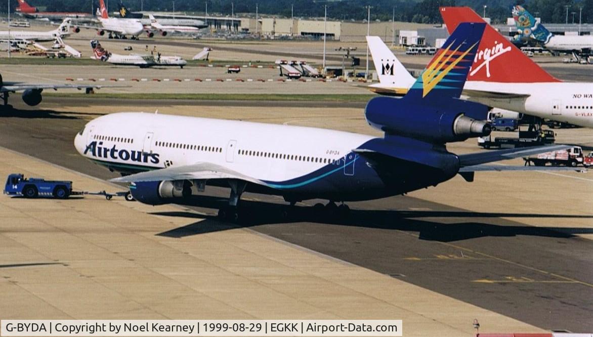 G-BYDA, 1978 McDonnell Douglas DC-10-30 C/N 46990, Pushing back from Stand (Scanned Image)