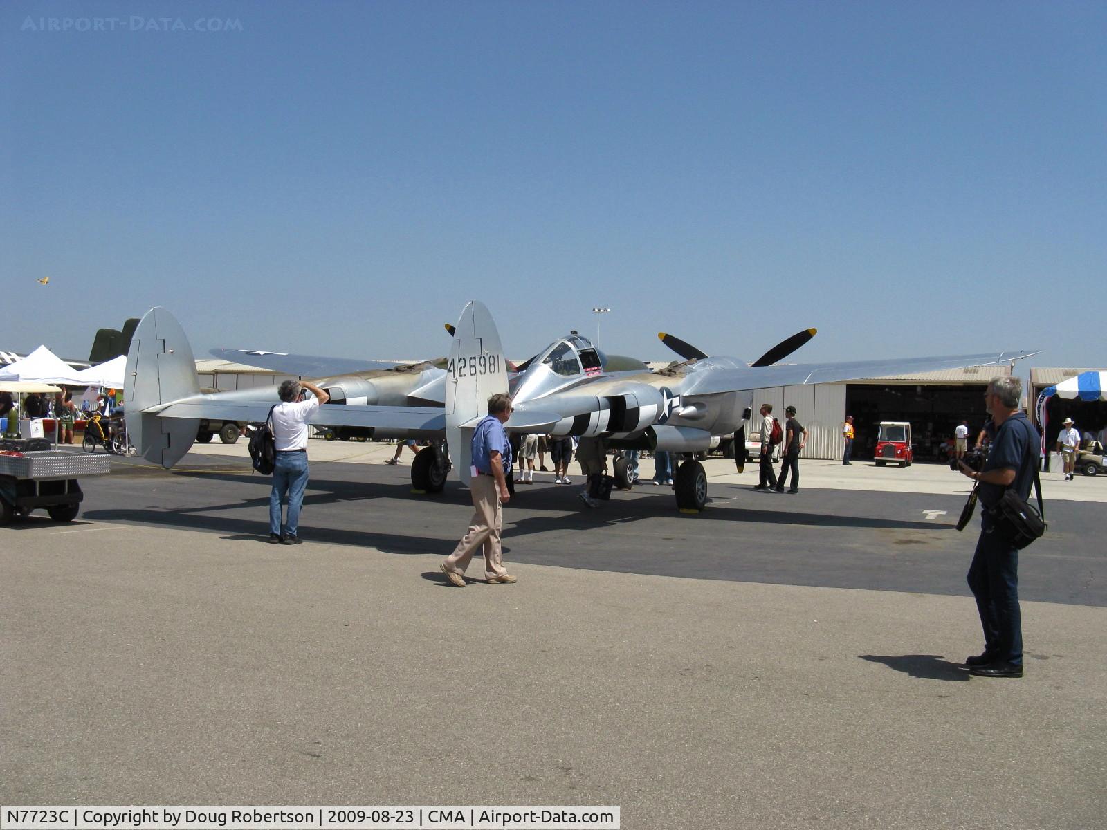 N7723C, 1944 Lockheed P-38L-5 Lightning C/N 7985, 1944 Lockheed P-38L LIGHTNING, two Allison V1710-111/113 1,475 Hp each. Combat rating 1,600 Hp each at 26,500', Invasion stripes wing & tail booms, Limited class