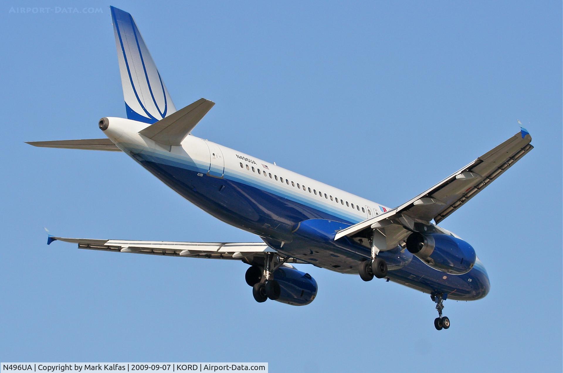 N496UA, 2002 Airbus A320-232 C/N 1845, United Airlines A320-232, N496UA RWY 10 approach KORD