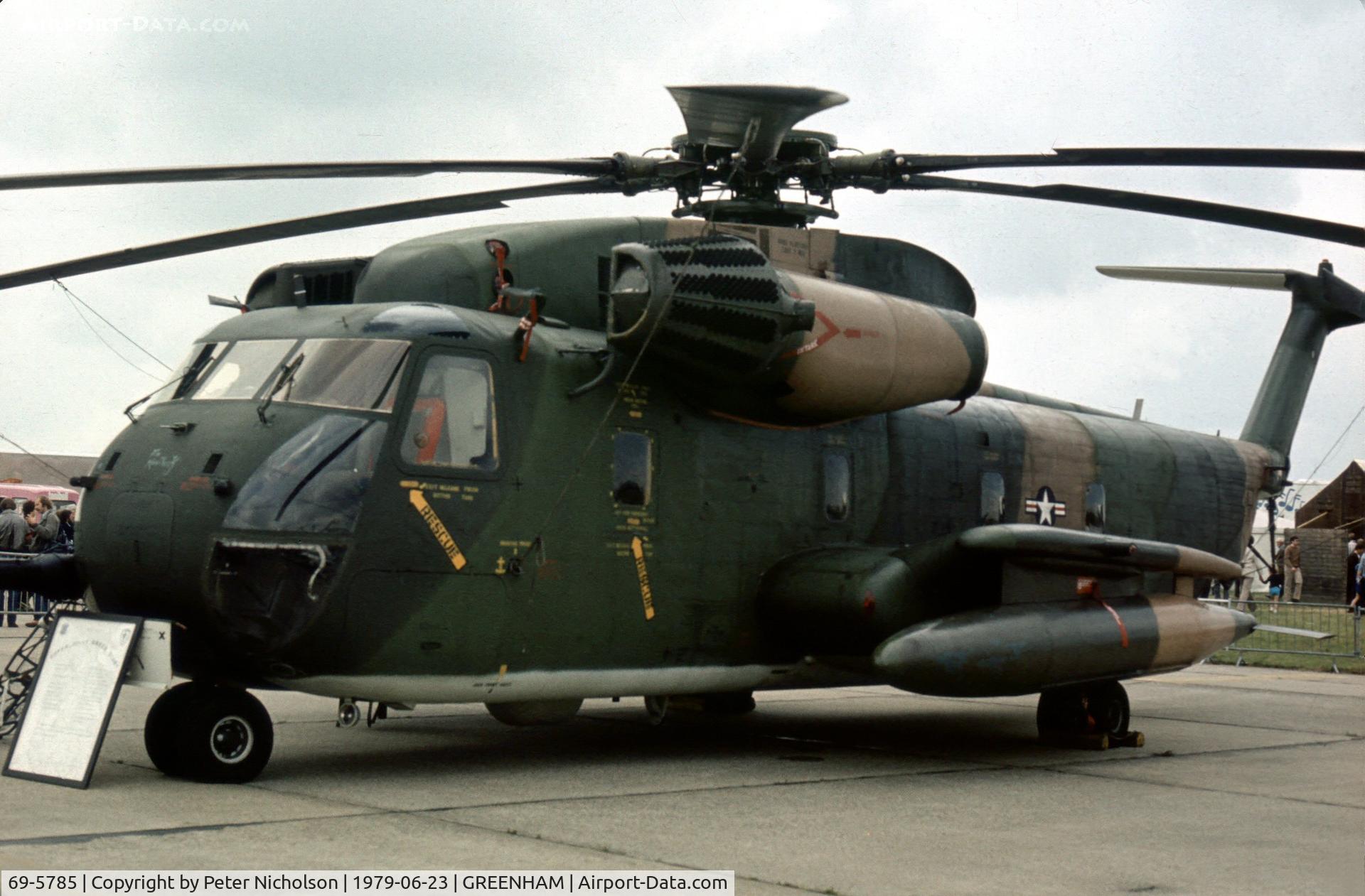 69-5785, 1969 Sikorsky HH-53C Super Jolly Green Giant C/N 65-240, HH-53C of the 67th Aerospace Rescue & Recovery Squadron at RAF Woodbridge on display at the 1979 Intnl Air Tattoo at RAF Greenham Common.