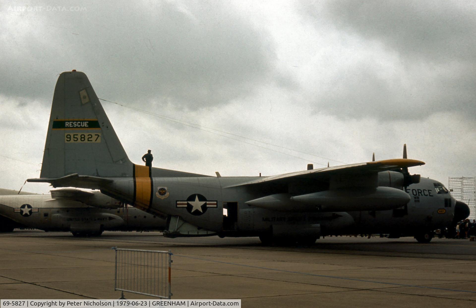 69-5827, 1969 Lockheed HC-130N Hercules C/N 382-4376, HC-130N Hercules of the 67th Aerospace Rescue & Recovery Squadron at RAF Woodbridge on display at the 1979 Intnl Air Tattoo at RAF Greenham Common.