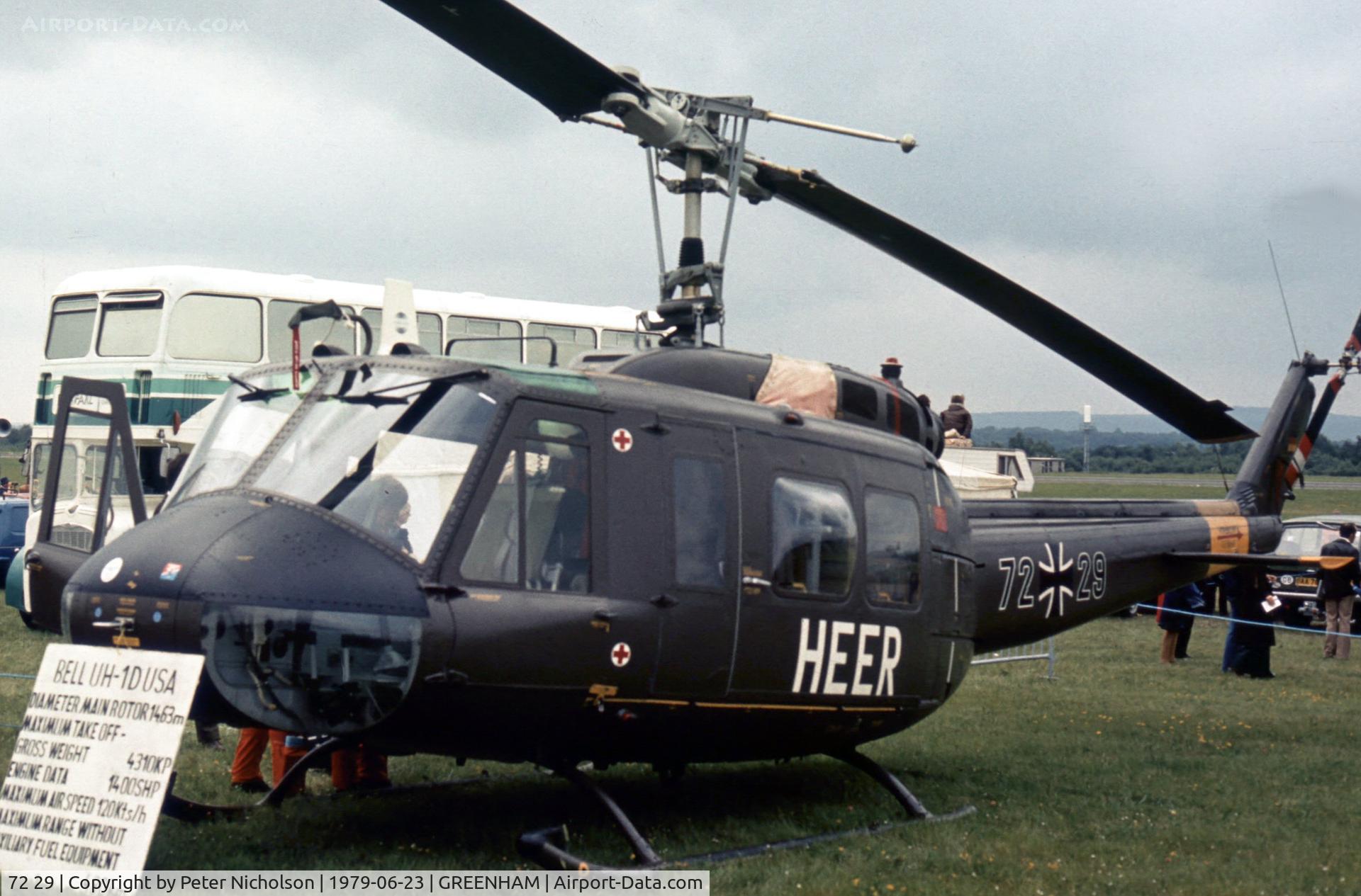 72 29, Bell (Dornier) UH-1D Iroquois (205) C/N 8349, UH-1D Iroquois of German Army's HFR-30 at the 1979 Intnl Air Tattoo at RAF Greenham Common.