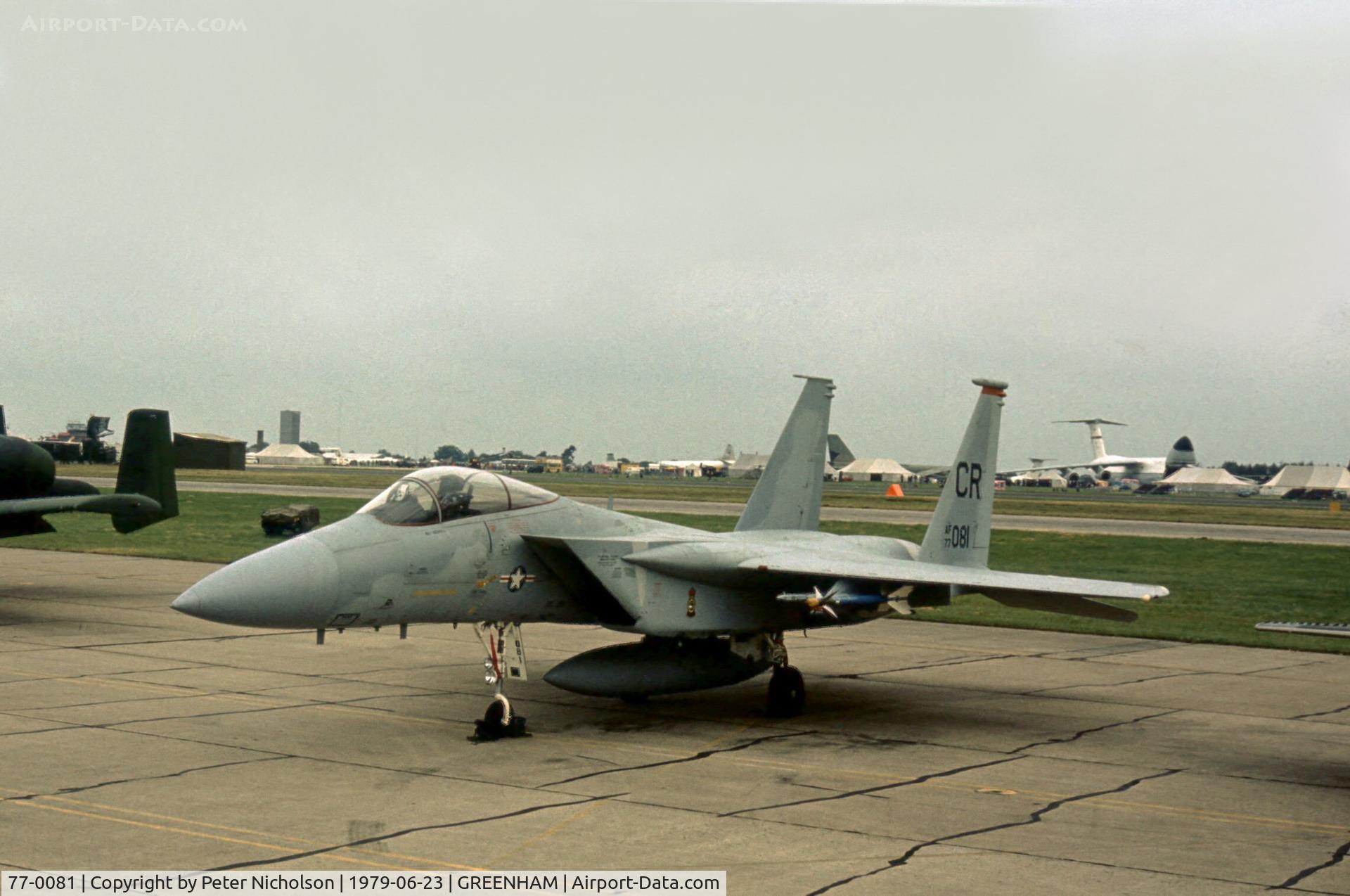 77-0081, 1977 McDonnell Douglas F-15A Eagle C/N 0360/A293, F-15A Eagle of the 32nd Tactical Fighter Squadron on display at the 1979 Intnl Air Tattoo at RAF Greenham Common.