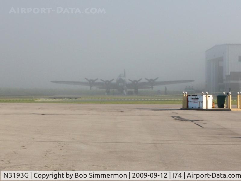 N3193G, 1944 Boeing B-17G Flying Fortress C/N 77255, In the daily September morning fog at Urbana, Ohio.