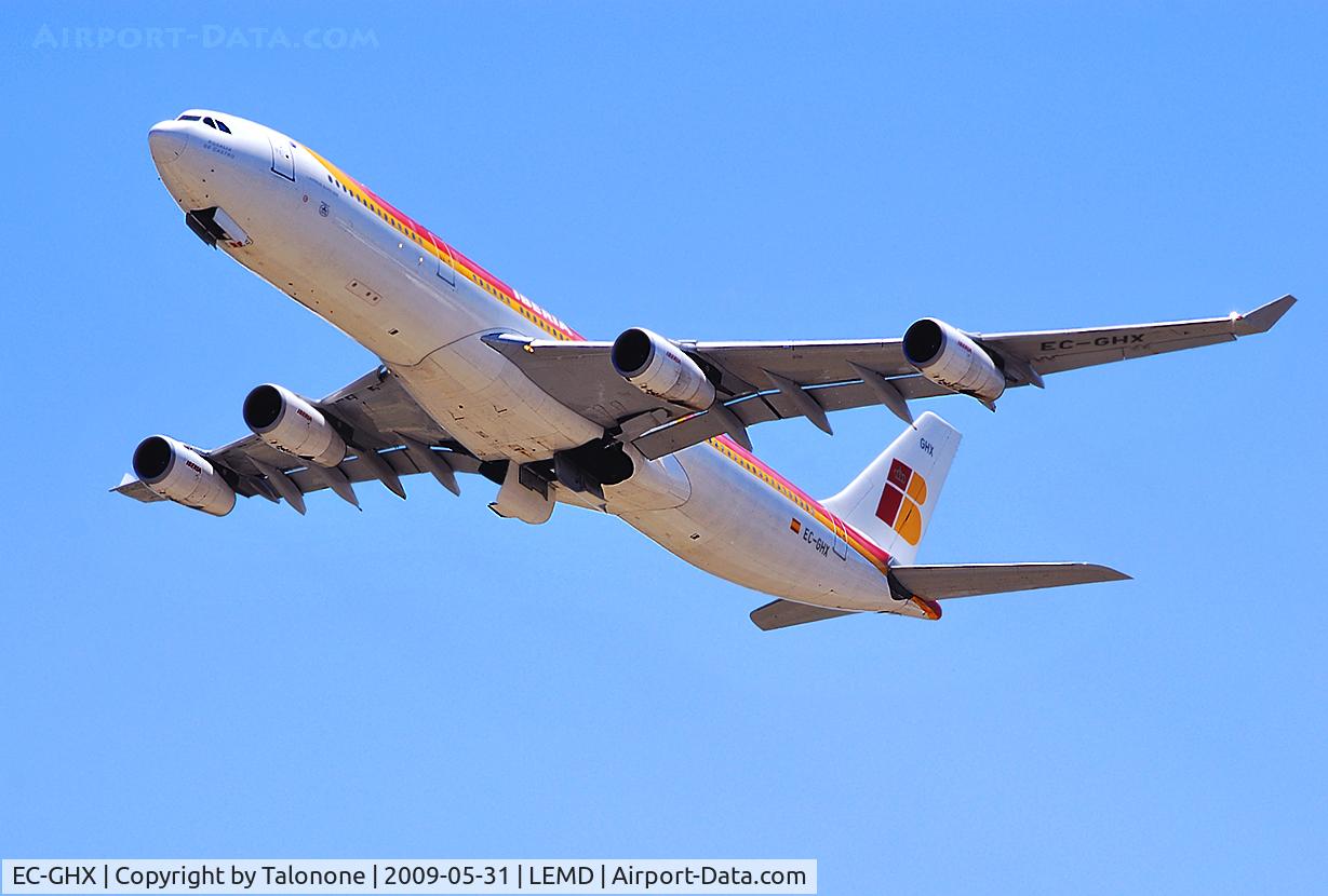 EC-GHX, 1996 Airbus A340-313 C/N 134, Iberia Heavy A340-313 at full throtle