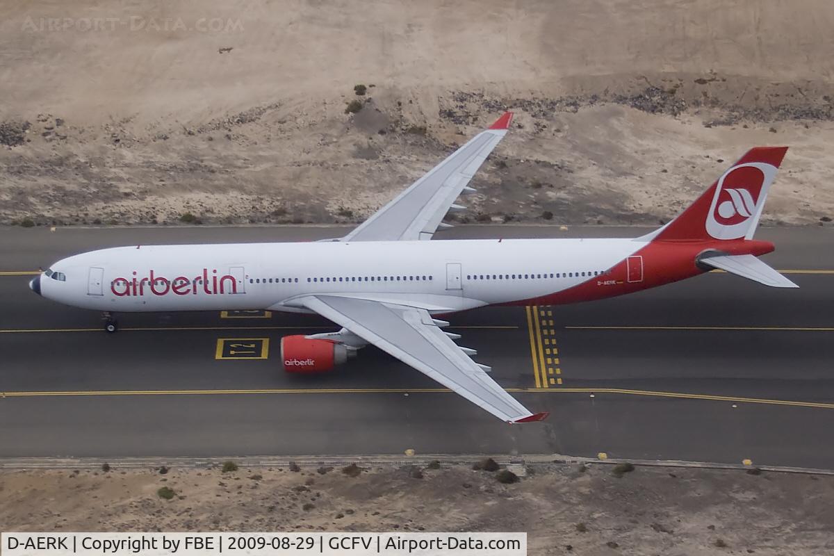 D-AERK, 1996 Airbus A330-322 C/N 120, taxiing to the stand after arrival at Fuerteventura