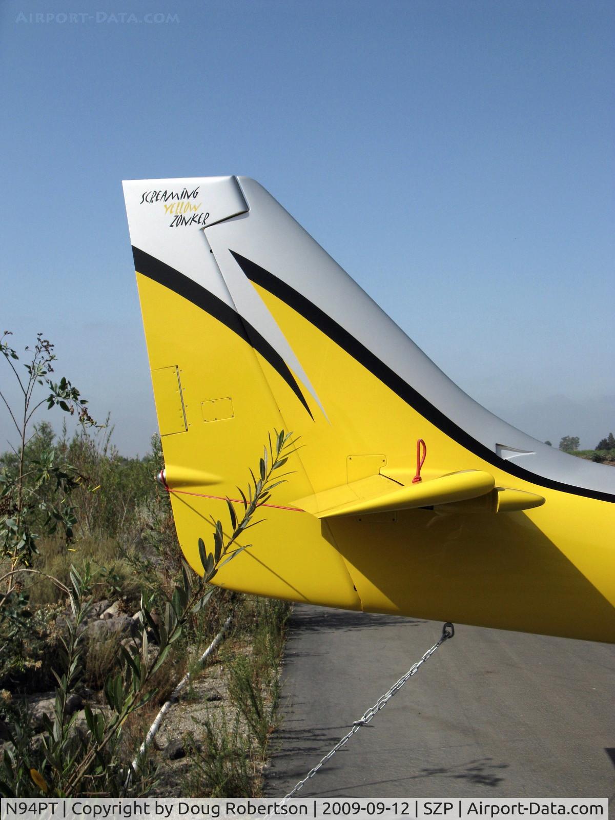 N94PT, 2006 Lancair IV C/N LIV-494, 2006 Tackabury LANCAIR IV, Continental TSIO-550 350 Hp, CS prop, retractible gear, dual side stick control, the Screaming Yellow Zonker's tail