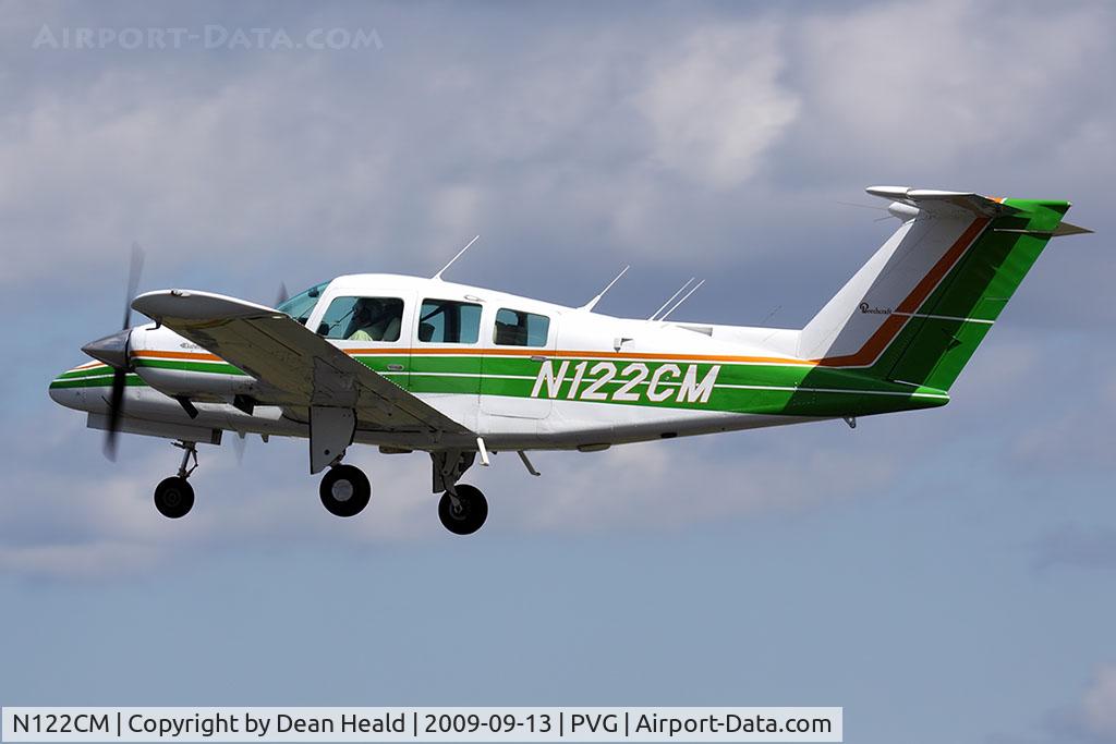 N122CM, 1978 Beech 76 Duchess C/N ME-45, 1978 Beechcraft 76 Duchess N122CM landing RWY 2. This aircraft is based at Norfolk Int'l and landed at Suffolk Executive Airport prior to this.