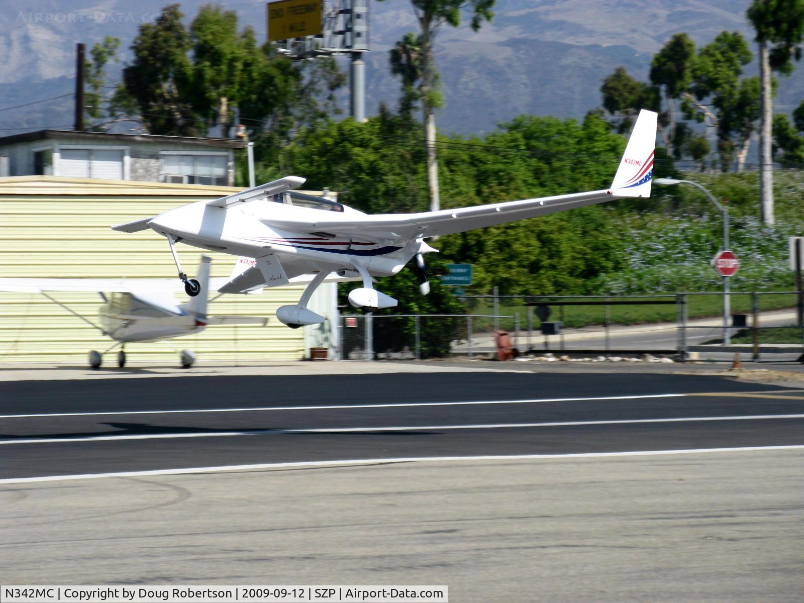 N342MC, 2001 Rutan Long-EZ C/N 1701, 2001 Carra LONG-EZ, Lycoming O-320 pusher, on final for Rwy 22, note belly flap down