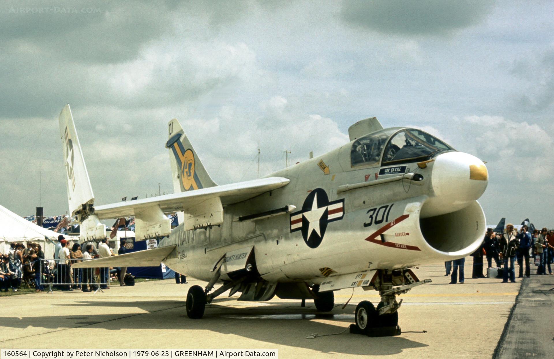 160564, LTV A-7E Corsair II C/N E-534, A-7E Corsair of Attack Squadron VA-66 aboard USS Dwight D. Eisenhower on display at the 1979 Intnl Air Tattoo at RAF Greenham Common.