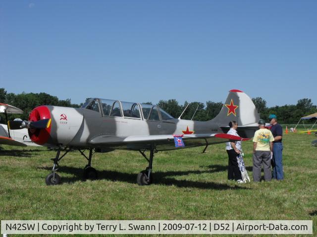 N42SW, 1996 Yakovlev (Aerostar) Yak-52 C/N 9611902, Yak parked at the 2009 Geneseo Air Show.