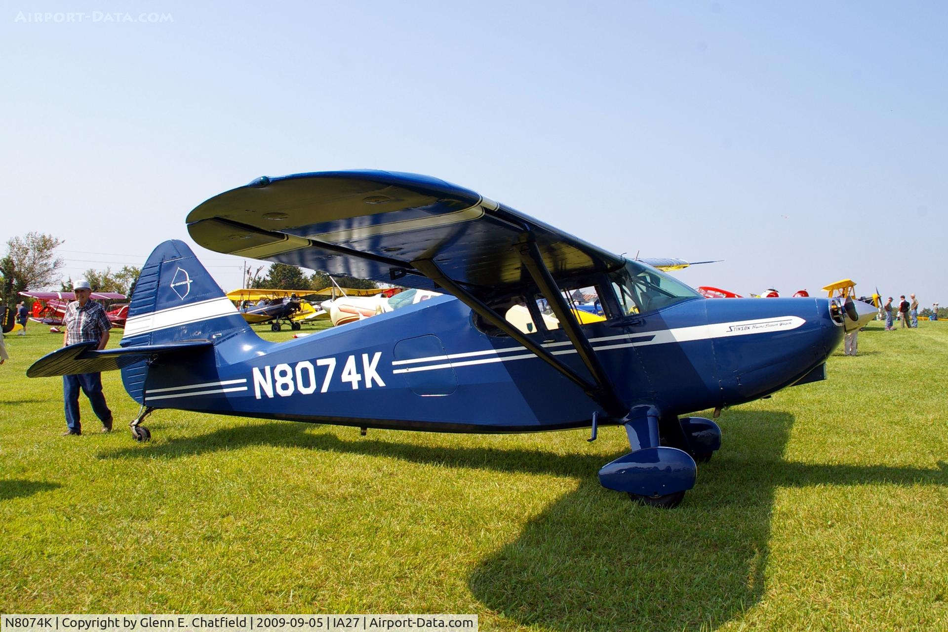 N8074K, 1947 Stinson 108-2 Voyager C/N 108-3074, At the Antique Airplane Association Fly In.