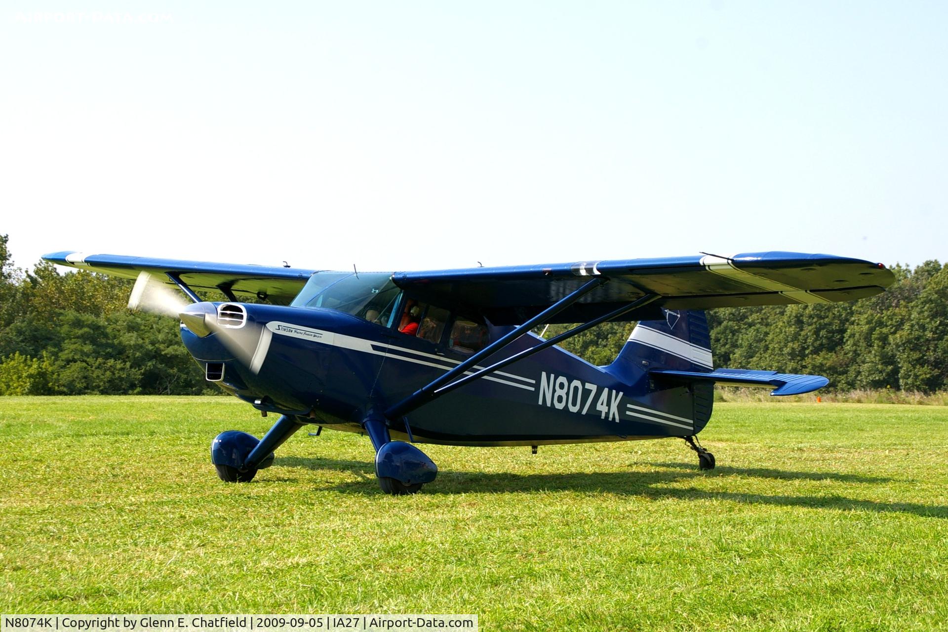 N8074K, 1947 Stinson 108-2 Voyager C/N 108-3074, At the Antique Airplane Association Fly In.