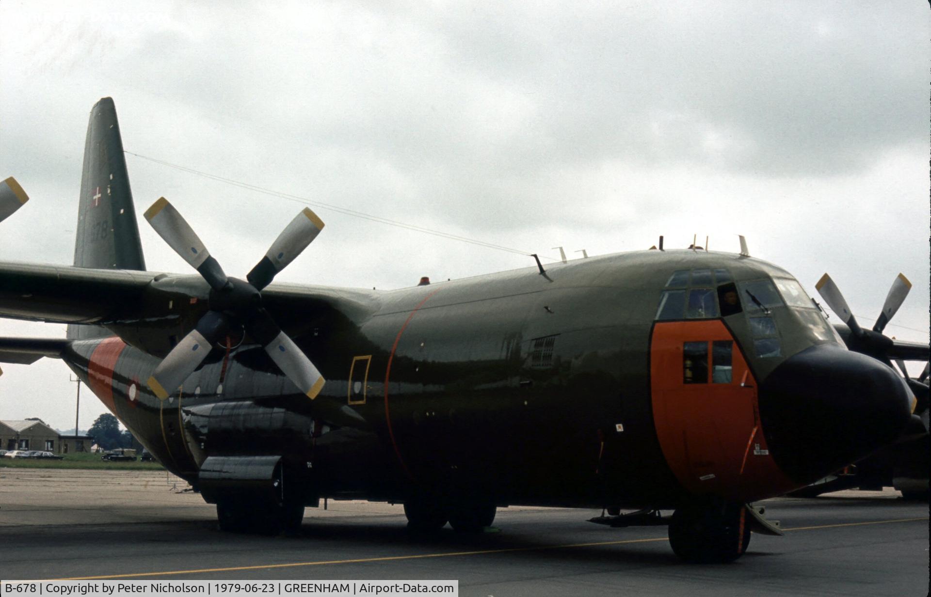 B-678, 1973 Lockheed C-130H Hercules C/N 382-4572, C-130H Hercules of Esk 721 Royal Danish Air Force at the 1979 Intnl Air Tattoo at RAF Greenham Common.