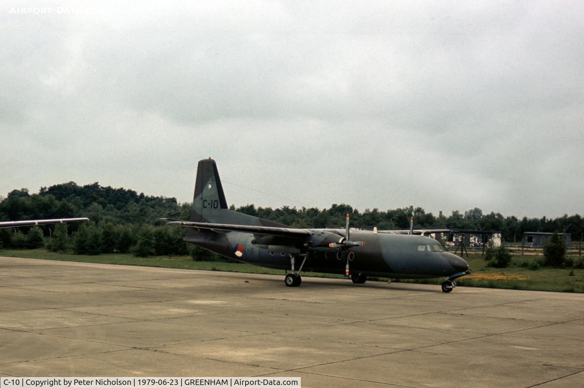 C-10, 1960 Fokker F-27-300M Troopship C/N 10160, F-27 Troopship of 334 Squadron Royal Netherlands Air Force at the 1979 Intnl Air Tattoo at RAF Greenham Common.