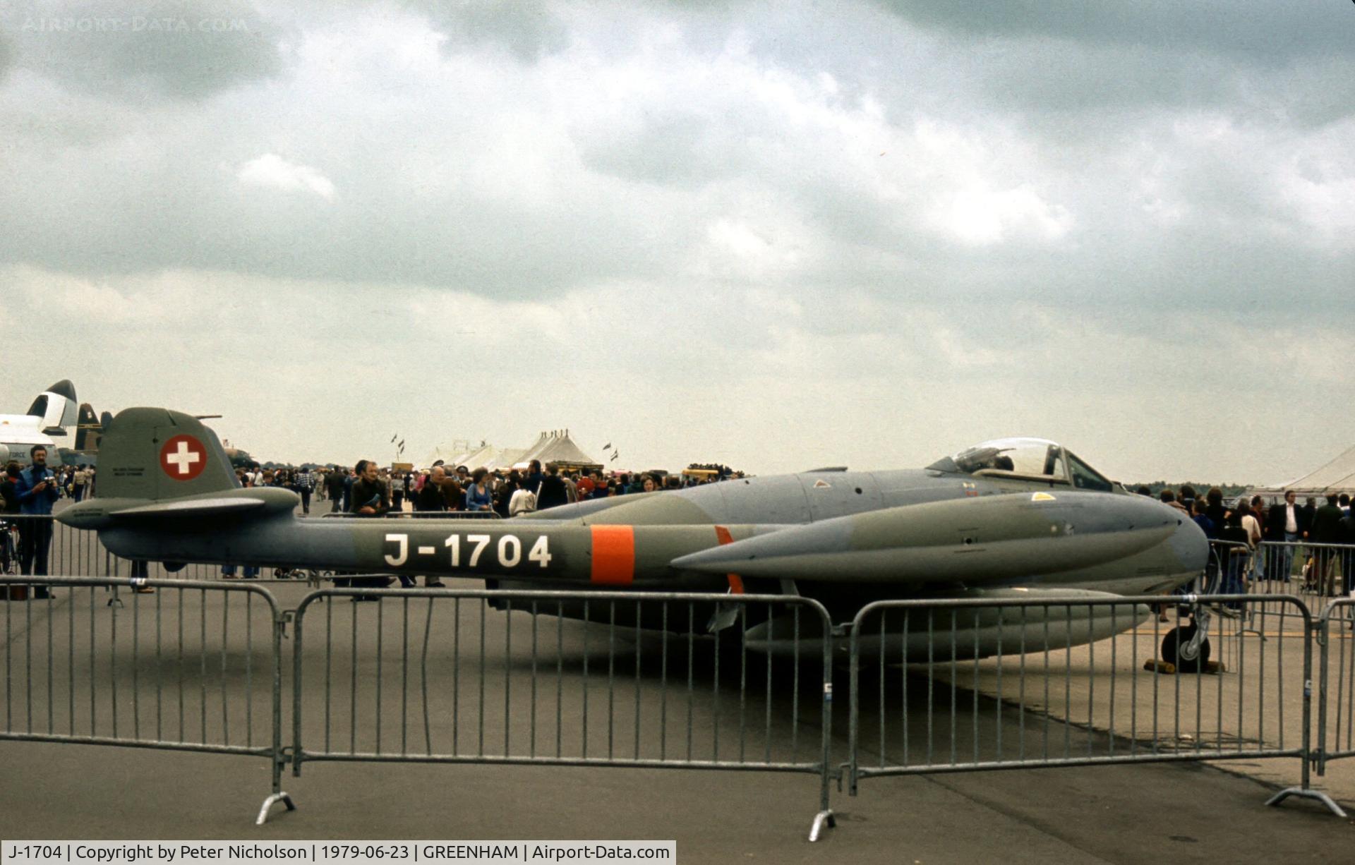 J-1704, 1956 De Havilland (F+W Emmen) DH-112 Venom FB.54 C/N 874, Venom FB.54 of the Swiss Air Force at the 1979 Intnl Air Tattoo at RAF Greenham Common.
