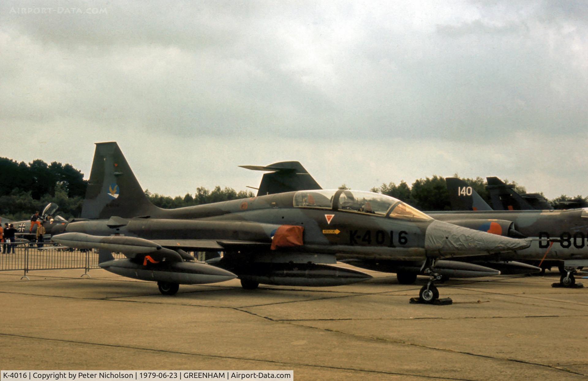 K-4016, 1971 Northrop (Canadair) NF-5B (CL-226) C/N 4016, NF-5B of 313 Squadron Royal Netherlands Air Force at the 1979 Intnl Air Tattoo at RAF Greenham Common.