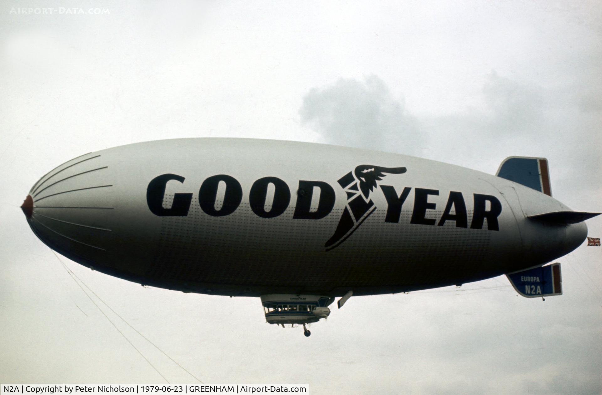 N2A, 1971 Goodyear GZ-20A C/N 4116, The Goodyear airship was named Europa when seen at the 1979 Intnl Air Tattoo at RAF Greenham Common.