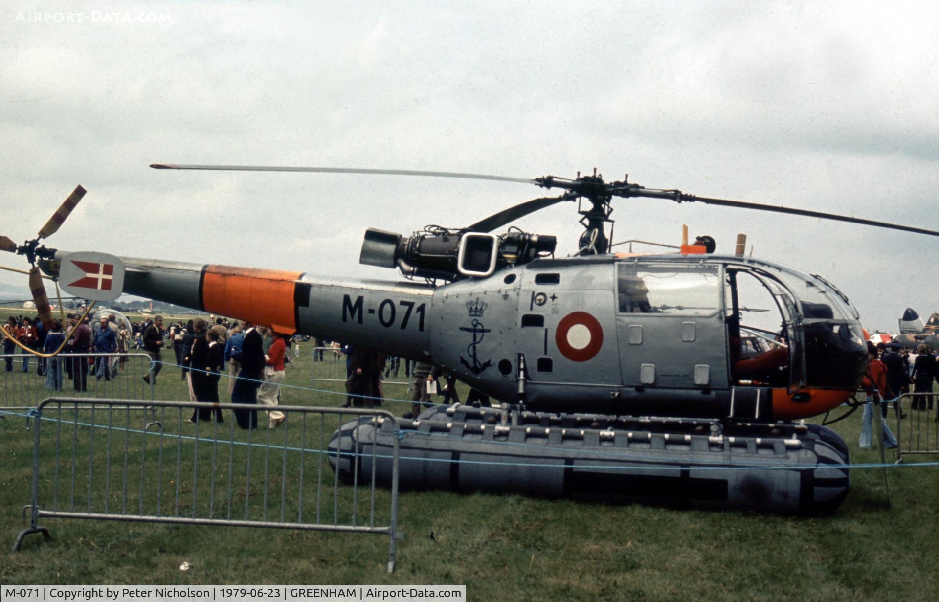 M-071, 1963 Sud SA-3160 Alouette III C/N 1071, Alouette III of Esk 722 for Royal Danish Navy at the 1979 Intnl Air Tattoo at RAF Greenham Common.