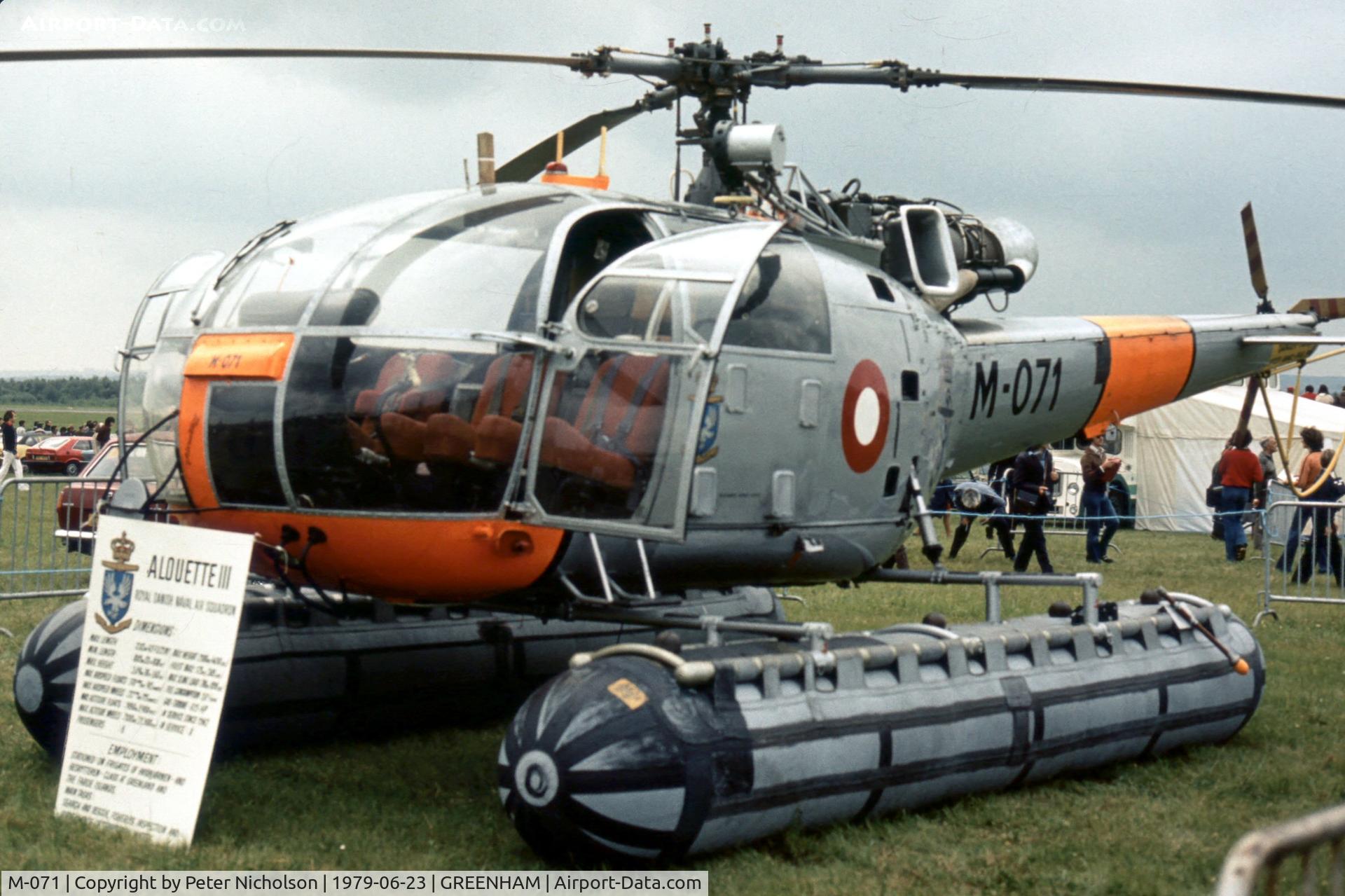 M-071, 1963 Sud SA-3160 Alouette III C/N 1071, Another view of the Esk 722 Alouette III at the 1979 Intnl Air Tattoo at RAF Greenham Common.