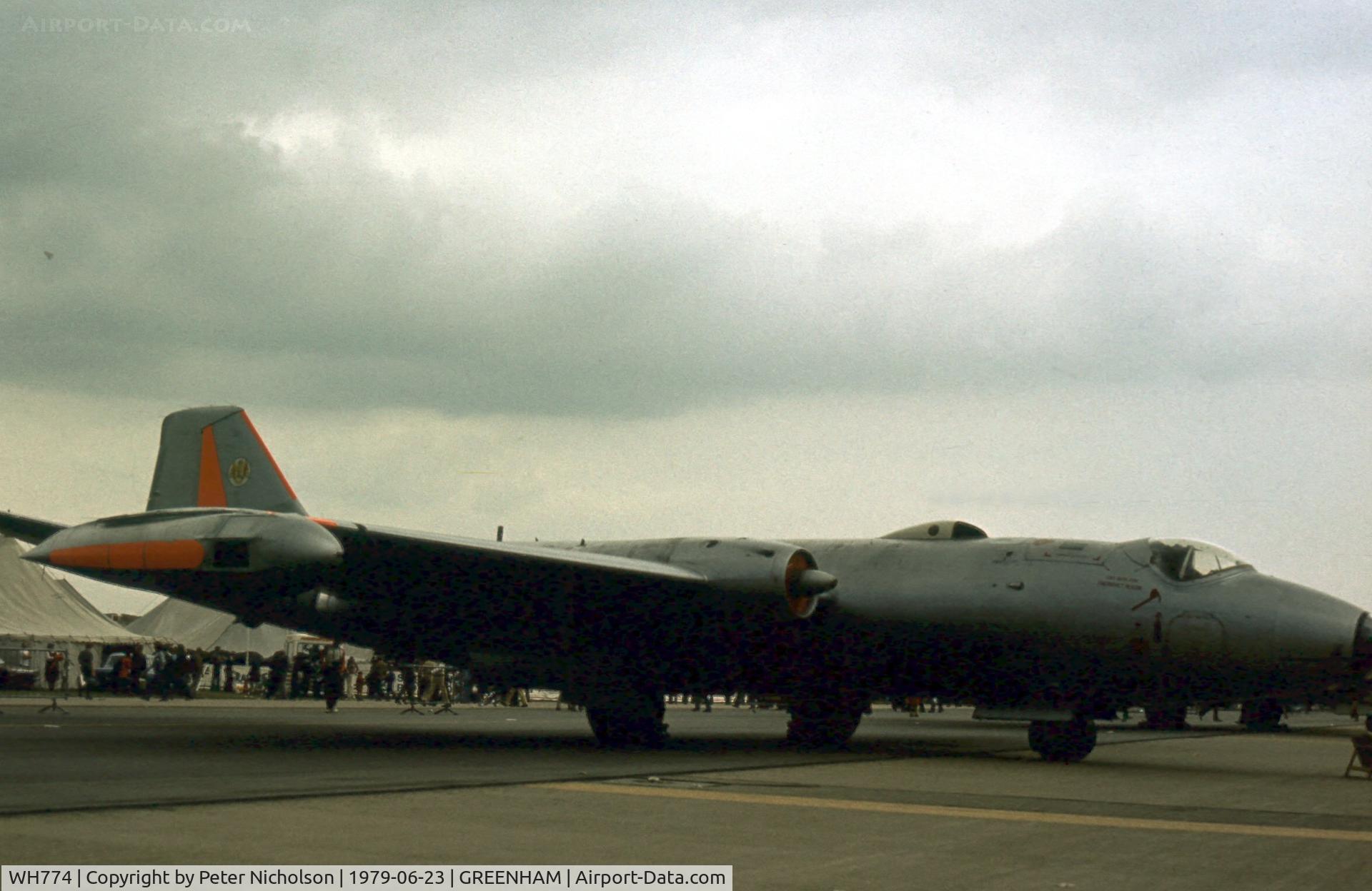 WH774, 1953 English Electric Canberra PR.7 C/N EEP71201, The second production Canberra PR.7 operated by the Royal Aircraft Establishment was present at the 1979 Intnl Air Tattoo at RAF Greenham Common.