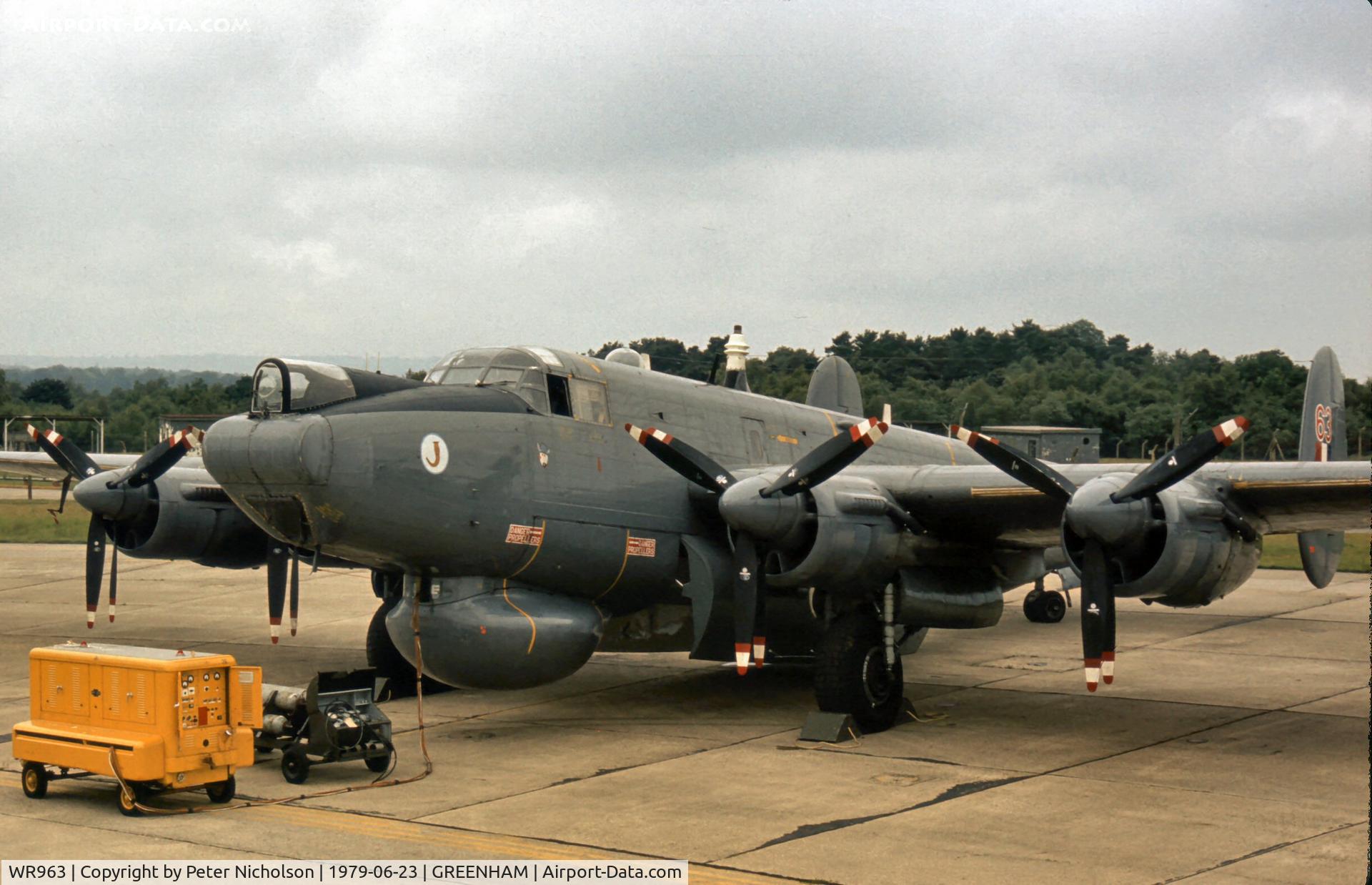 WR963, 1954 Avro 696 Shackleton AEW.2 C/N Not found WR963, Now preserved and cosmetically altered to represent a Shackleton MR.2, this AEW.2 of 8 Squadron was displayed at the 1979 Intnl Air Tattoo at RAF Greenham Common.