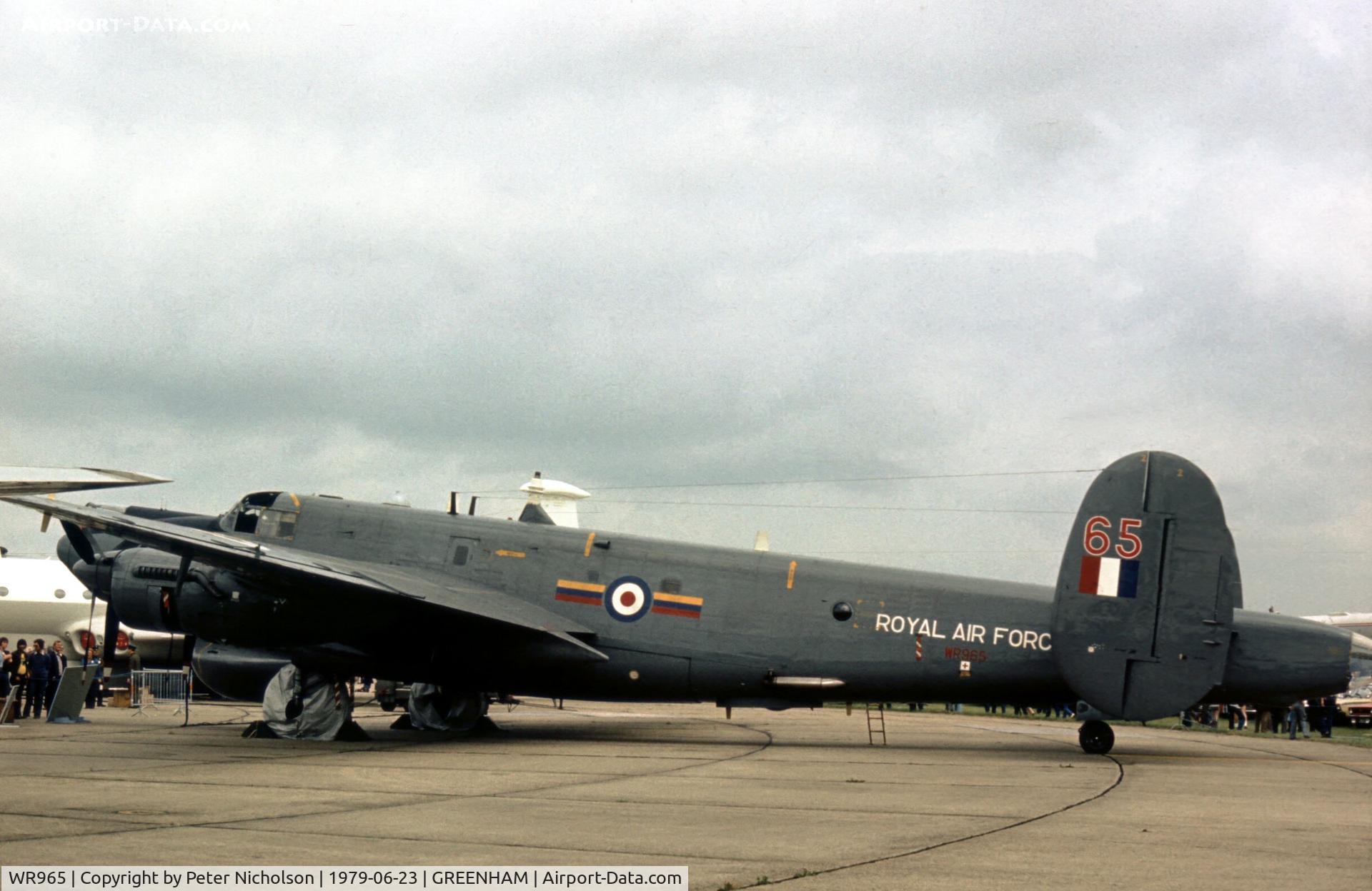 WR965, 1954 Avro 716 Shackleton AEW.2 C/N Not found WR965, Shackleton AEW.2 of 8 Squadron at the 1979 Intnl Air Tattoo at RAF Greenham Common.