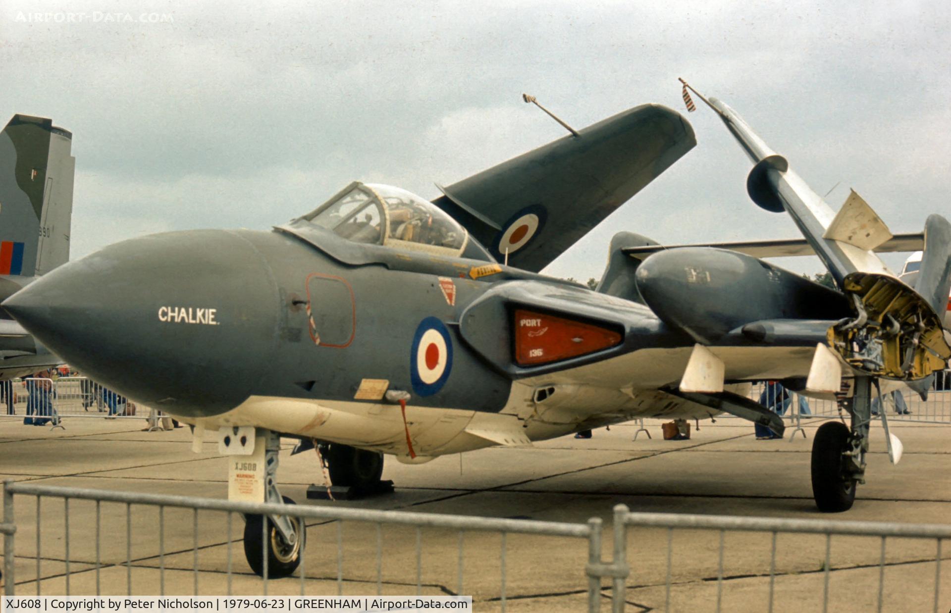 XJ608, 1960 De Havilland DH-110 Sea Vixen FAW.2 C/N 10075, This Royal Aircraft Establishment Sea Vixen was displayed at the 1979 Intnl Air Tattoo at RAF Greenham Common.