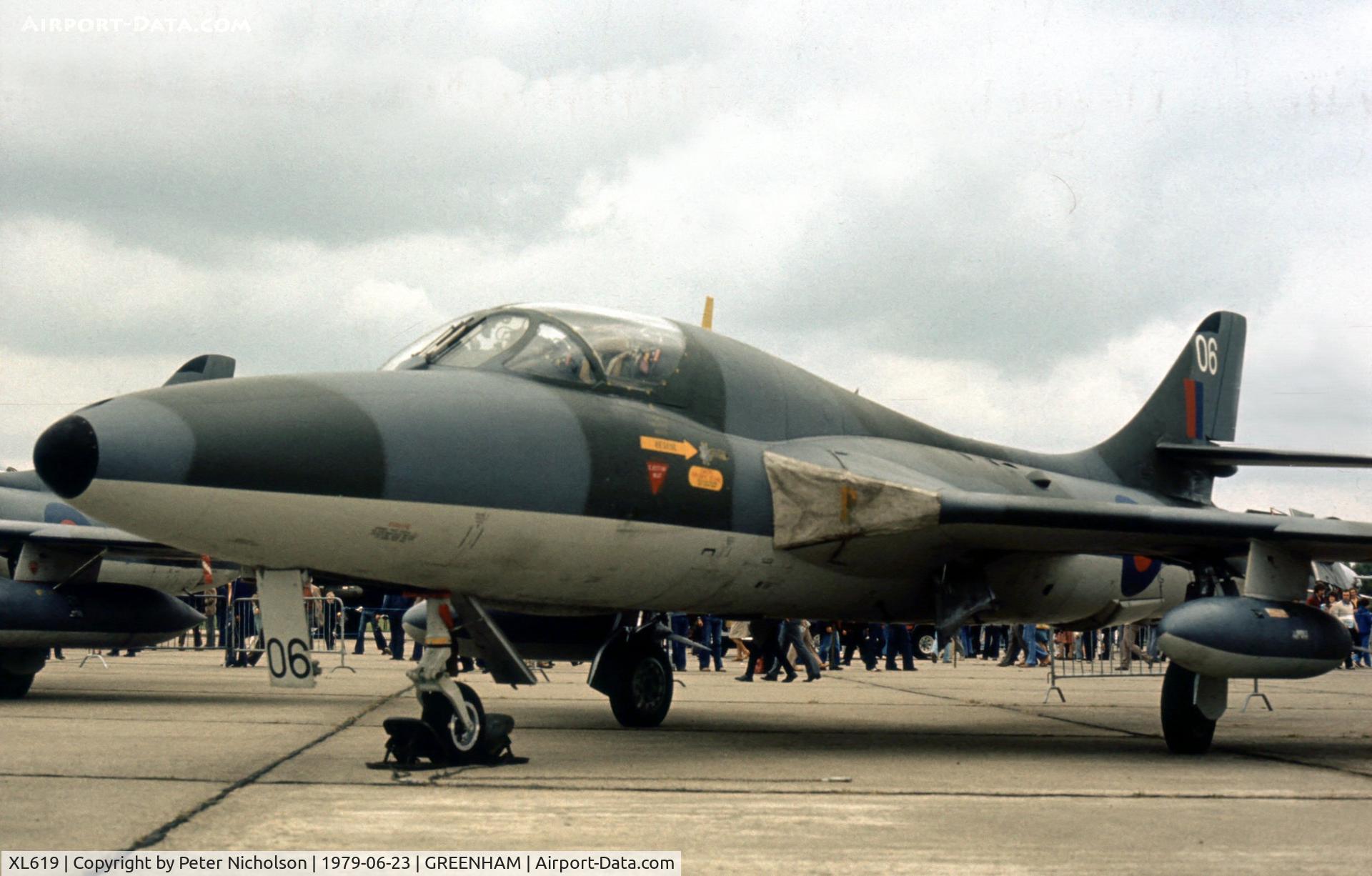 XL619, 1959 Hawker Hunter T.7 C/N 41H-695353, Hunter T.7 of 2 Tactical Weapons Unit at the 1979 Intnl Air Tattoo at RAF Greenham Common.